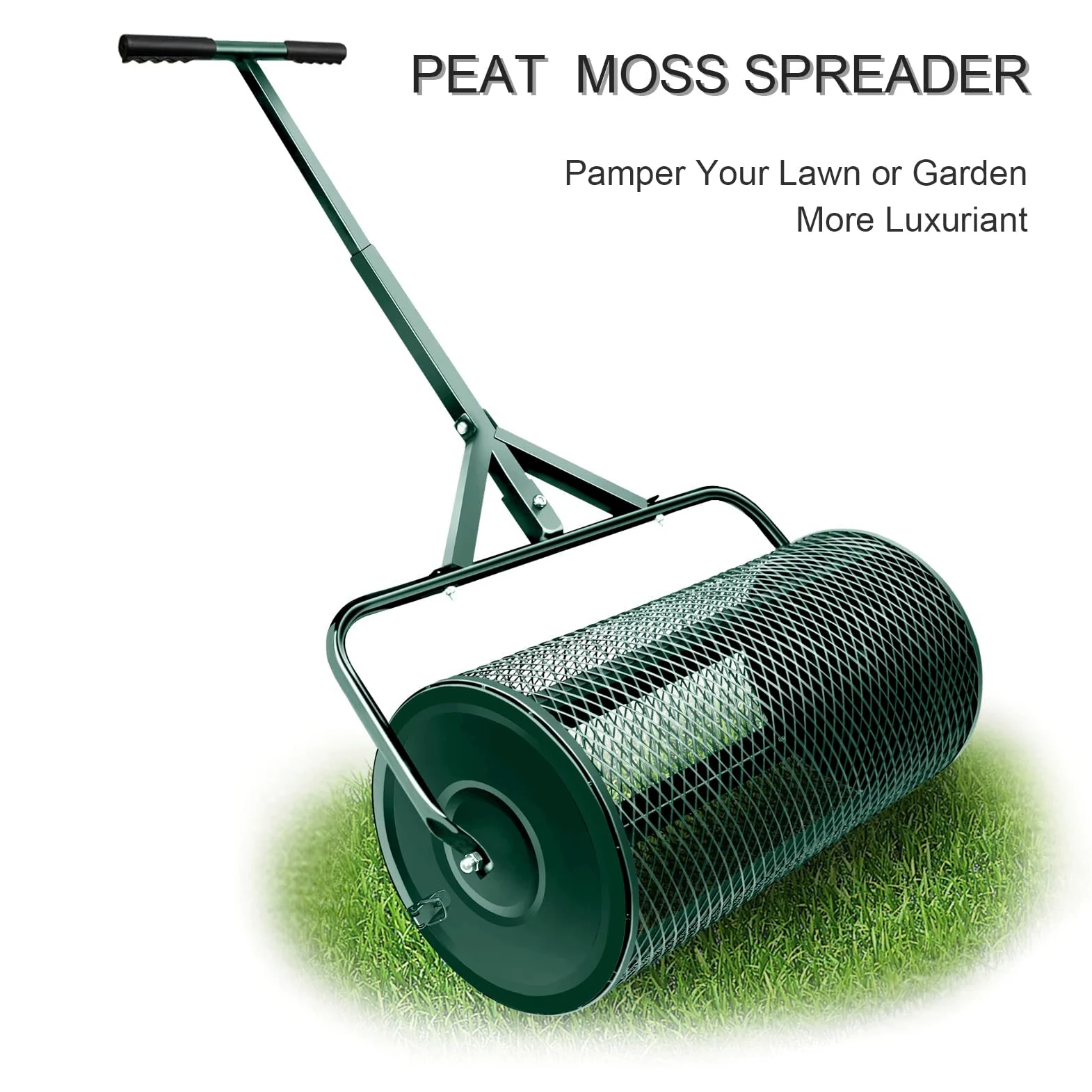Épandeur de compost, rouleau de mousse de tourbe durable de 61 cm, rouleau d'épandage de fumier léger avec poignée en forme de T, épandeur de terre supérieur pour pelouse et jardin, marche et panier à