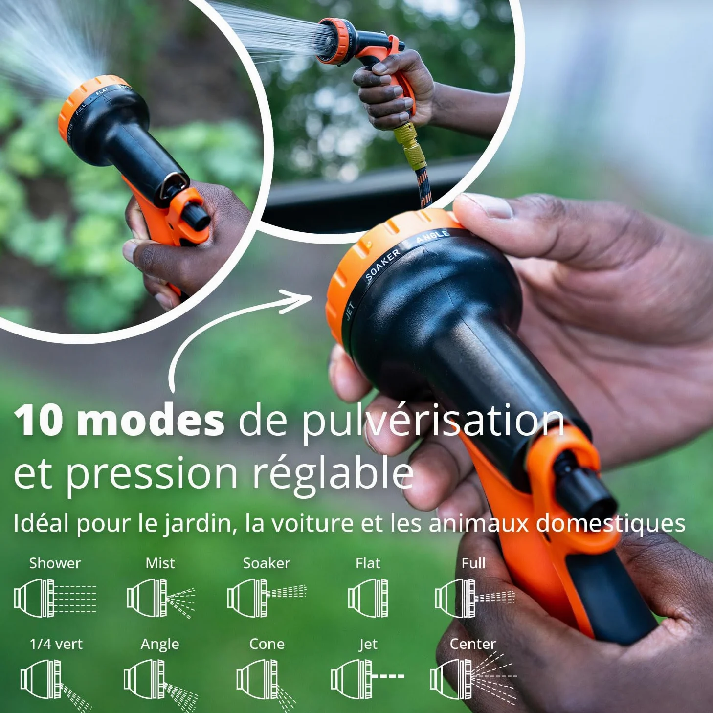 FlinQ Tuyau d'Arrosage Flexible 30 m - Noir/Orange | Extensible avec tête de pulvérisation et support | Sans nœuds | Sac de rangement inclus