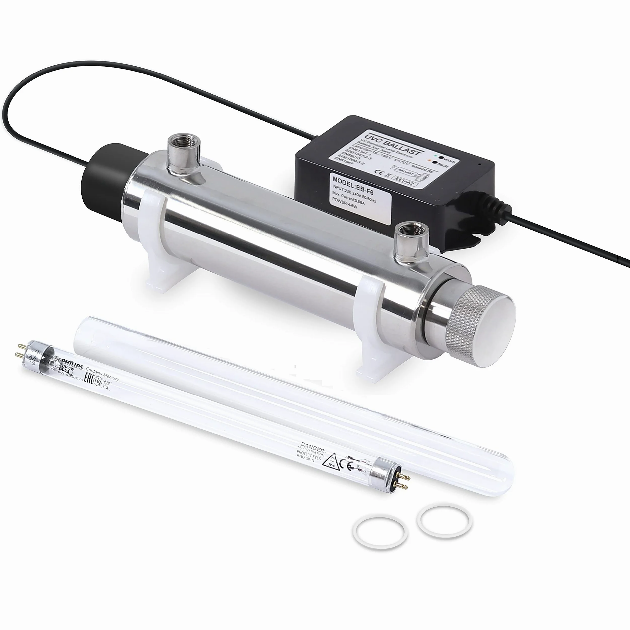 Stérilisateur d'eau Lampe UV 6 W Débit 2 lt/min pour installations micro filtration, osmose inverse et aquarium