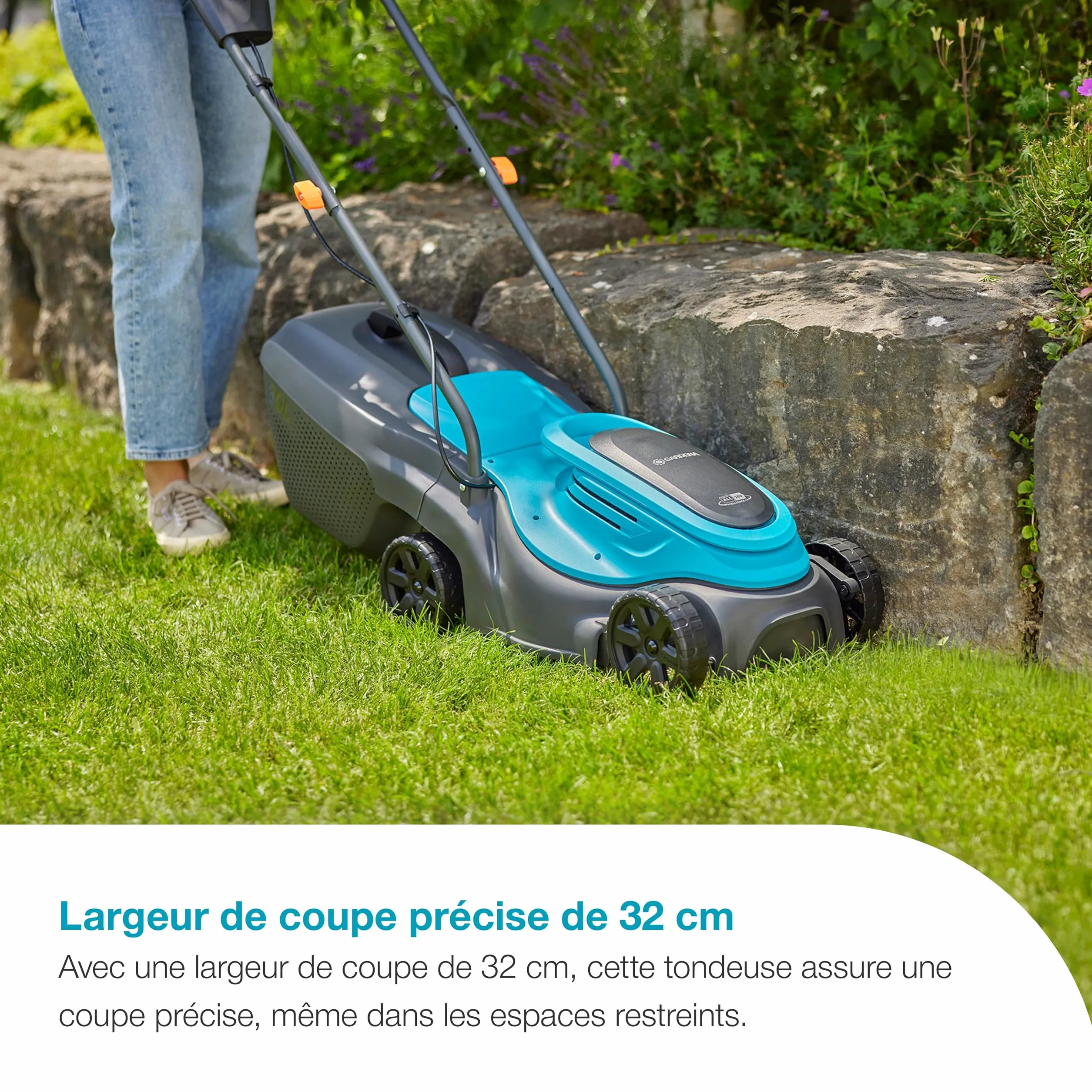 Gardena Tondeuse à Gazon sans Fil EasyMax+ 32/18V Ready-to-Use Set: Largeur de Coupe 32 cm, avec Batterie Power for All, légère et maniable, idéale pour Les pelouses jusqu'à 200 m² (14634-20)