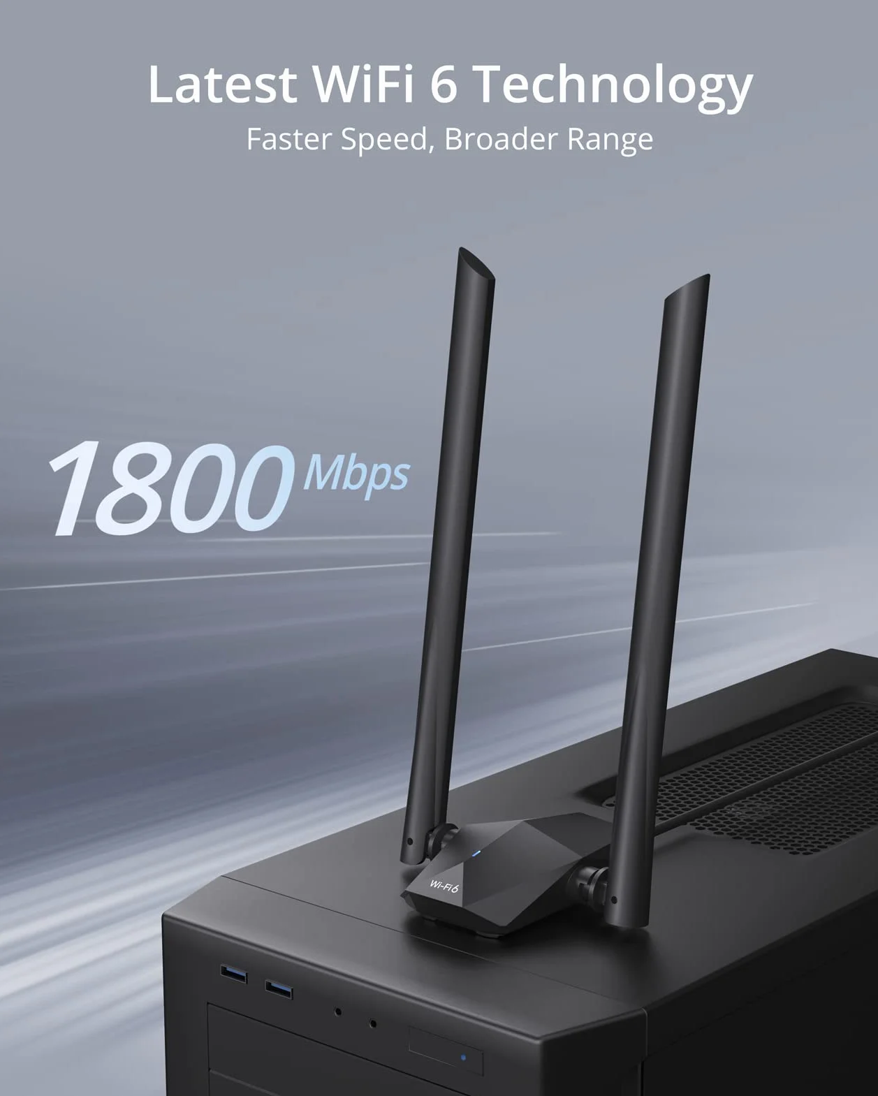 BrosTrend Clé WiFi 6 USB AX1800 Adaptateur USB WiFi Longue Portée Bi-Bande 5GHz 1201Mbps 2.4GHz 574Mbps Compatible Windows 11/10 WPA3