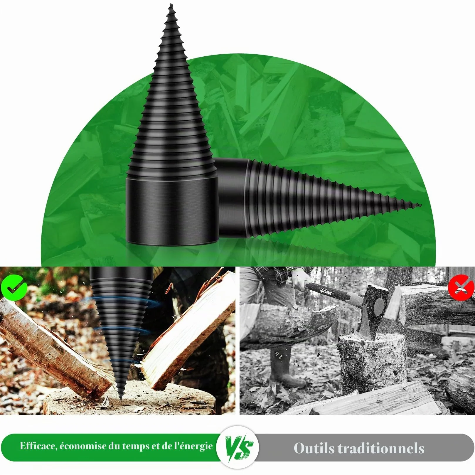 Herbst Foret fendeur de bois 50 mm cône de perçage 32 mm 4 poignées fendeur conique