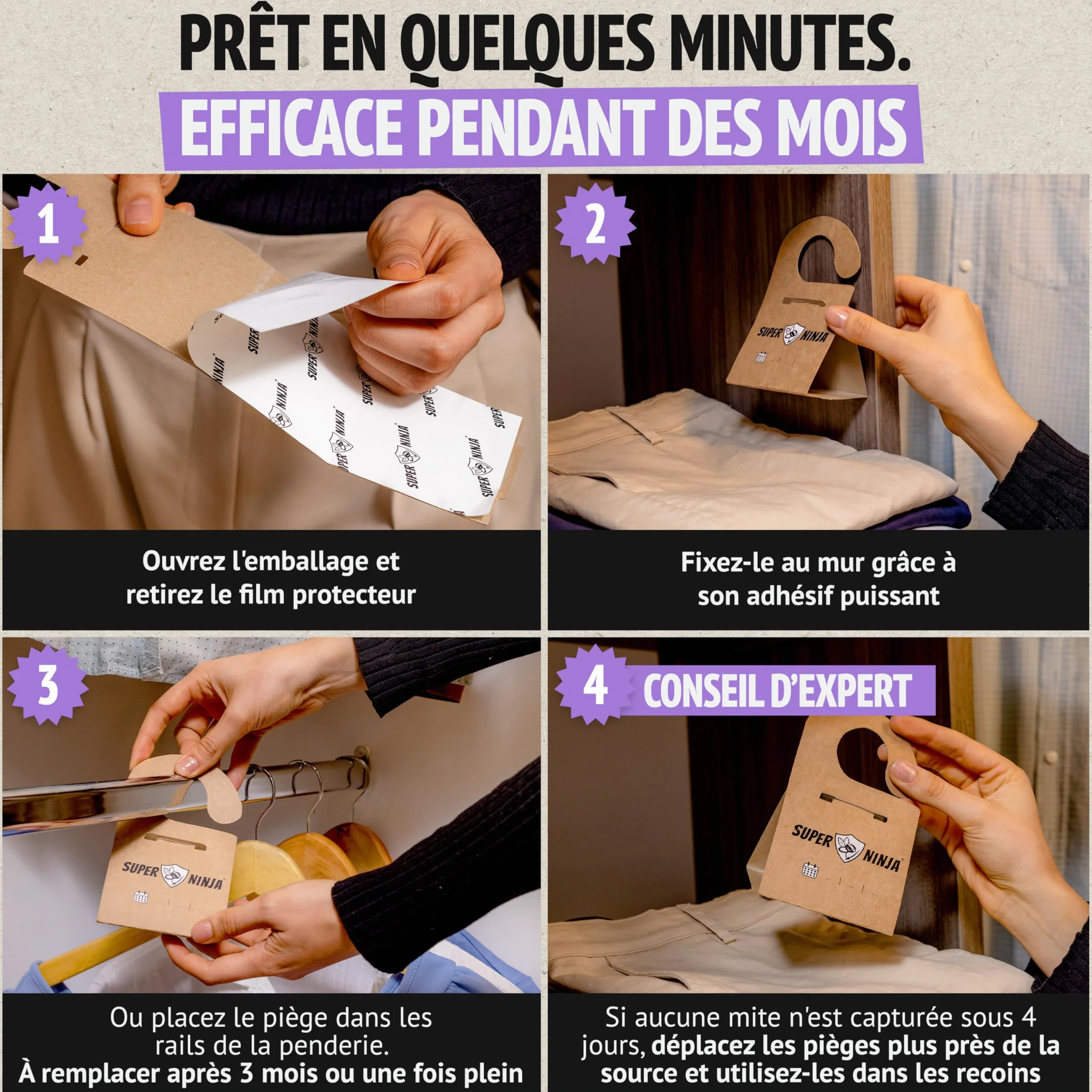 Piège Anti-Mites Textiles Lot de 10 – Anti-Mites Vêtements Penderie – Piège à Phéromones Armoire