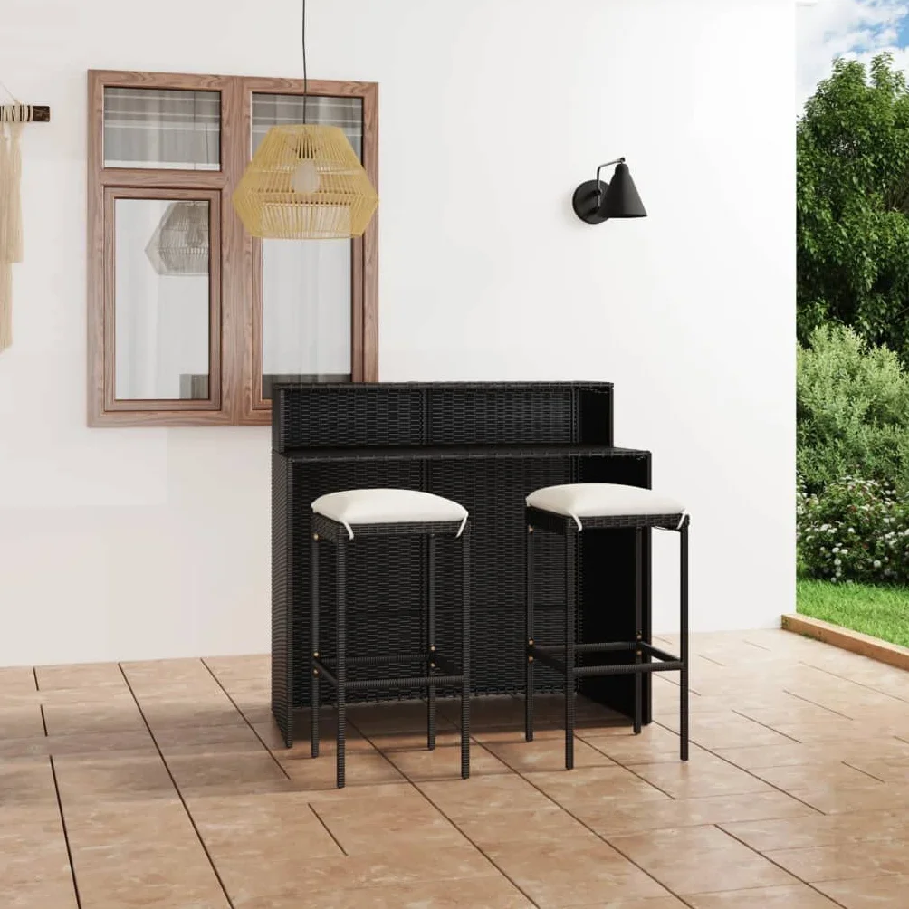 vidaXL Ensemble de Jardin 3 pcs Table et Chaises avec Coussins Noir