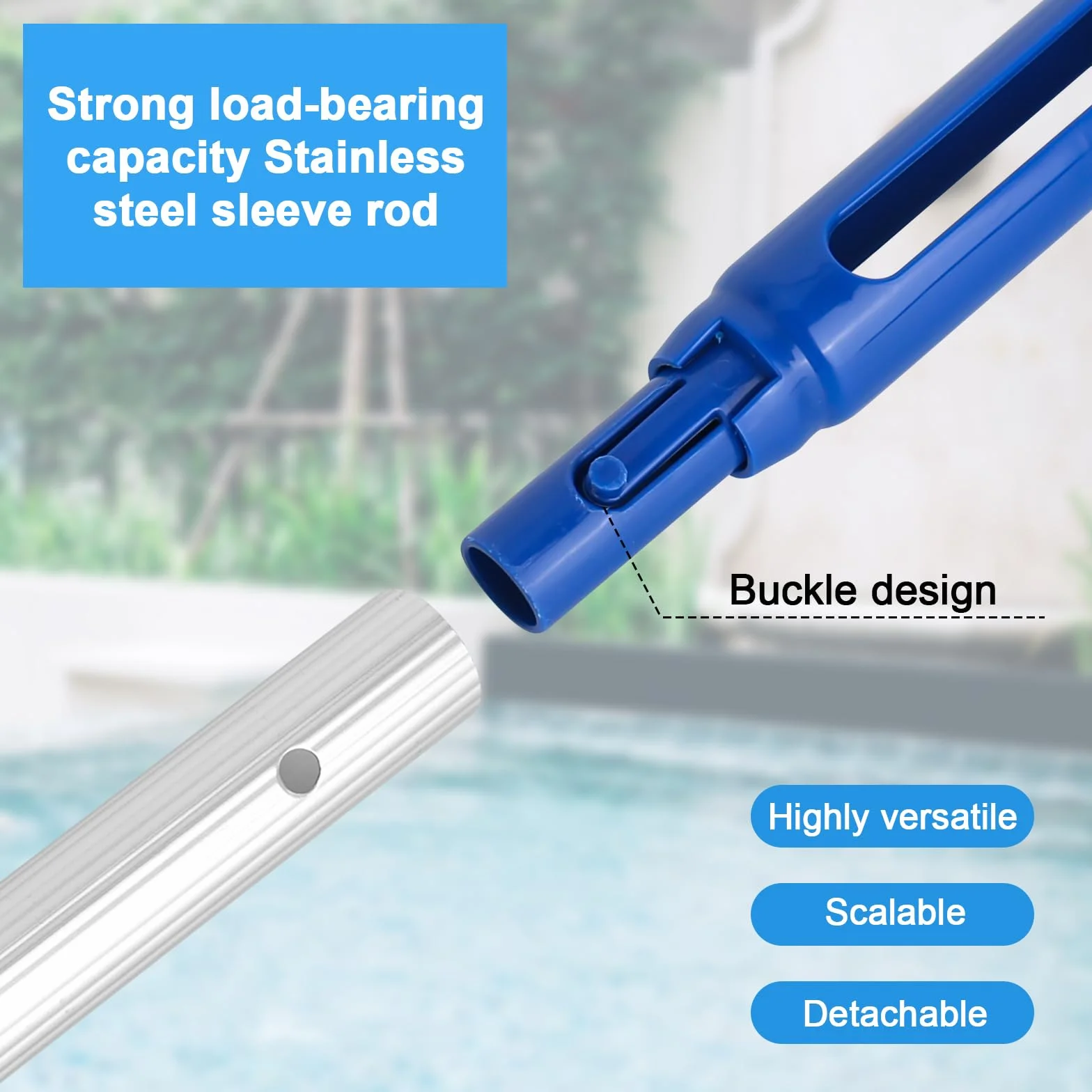 Barre télescopique en aluminium pour piscine 1,1 m 3 pièces argenté