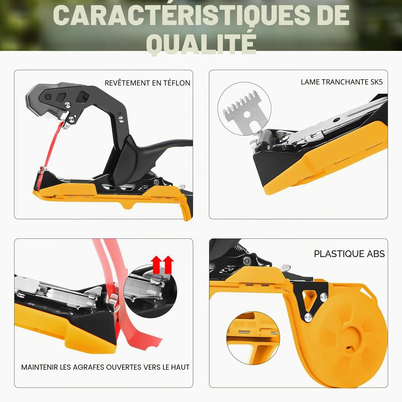 Machine à Attacher Les Plantes, 420g Outil pour Ruban de Jardin pour Attacher Les Branches des Plantes, avec 10000pcs Agrafes 20 Rouleaux Ruban SJ-8108 (Jaune)