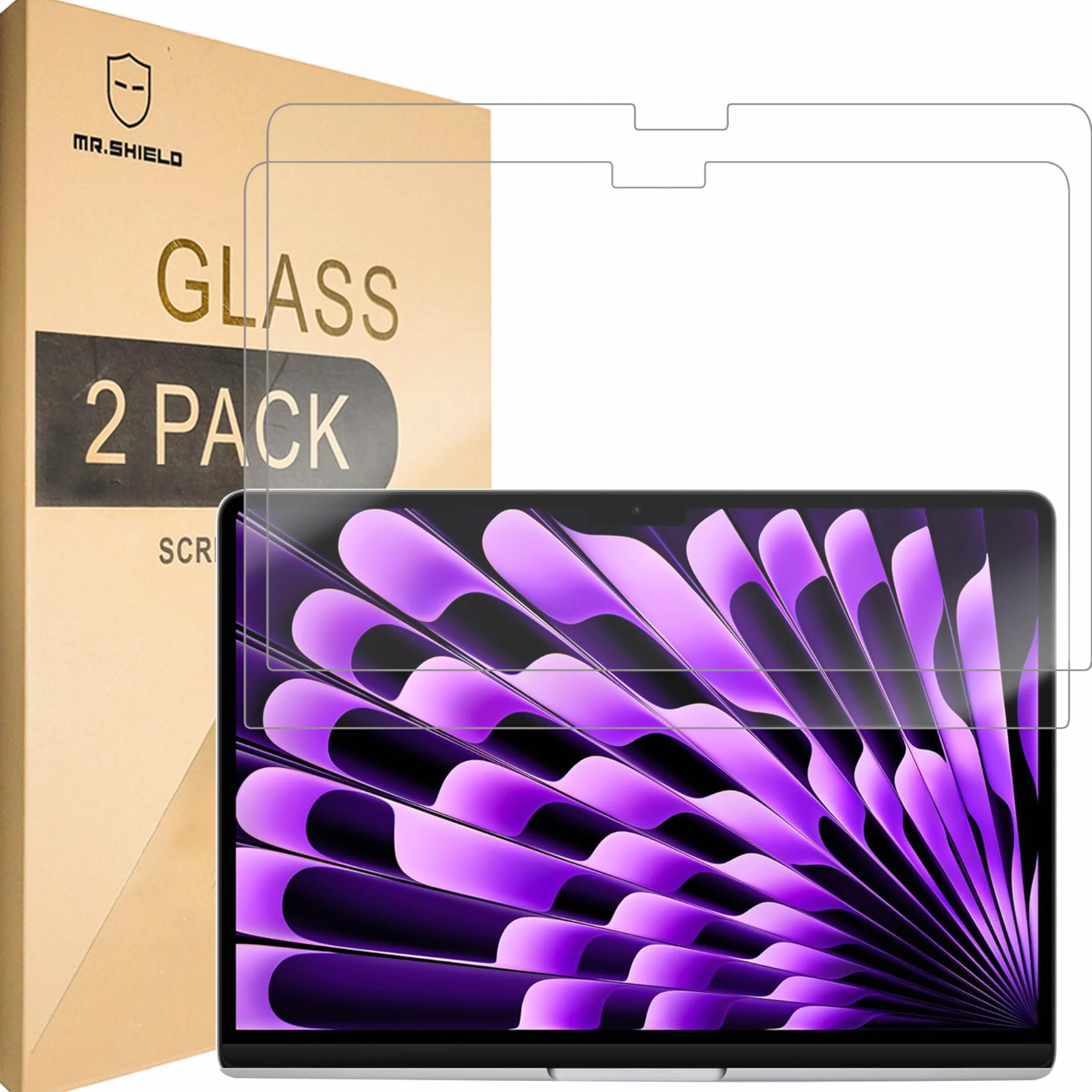 Mr.Shield Verre Trempé pour MacBook Air 13.6 pouces M3 M2 2024 2022 Lot de 2 Film Protecteur d'écran 9H Dureté