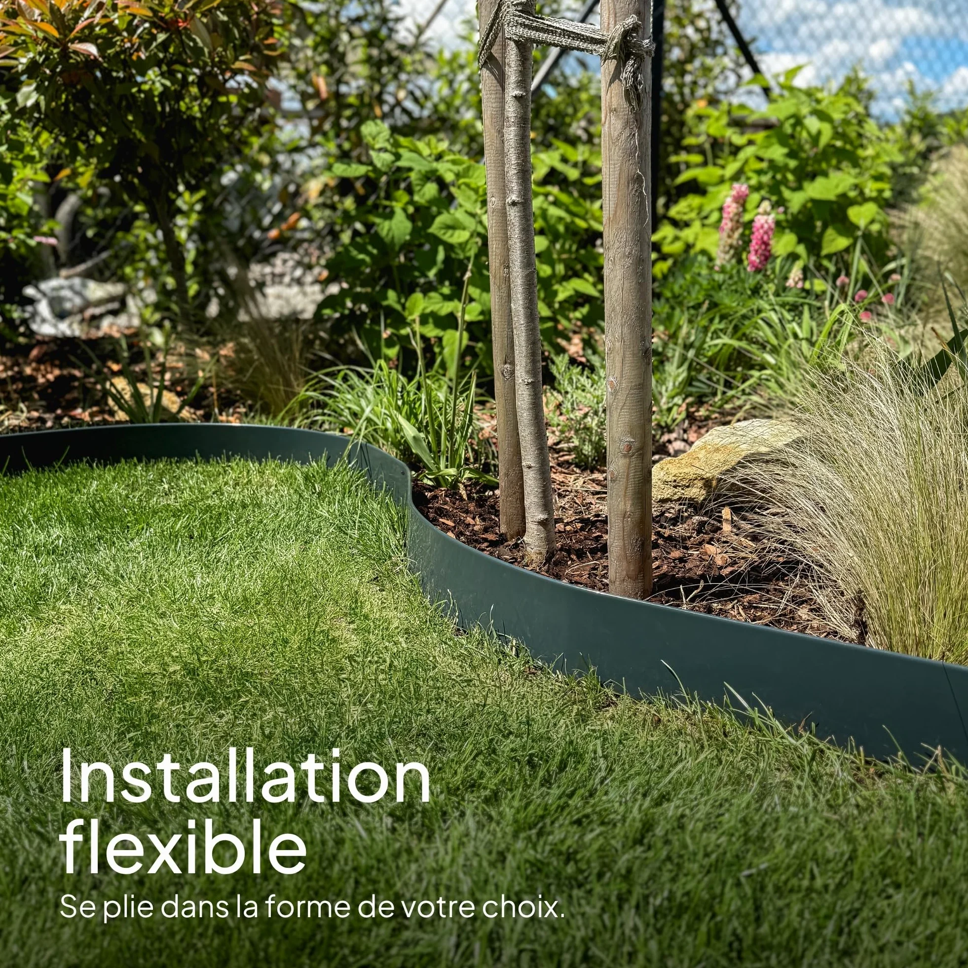 UNIGARDIA Bordure de Jardin en Métal Anthracite 10 m, Hauteur 10 cm | Rebord 5 mm, Bordure de Pelouse Flexible, Installation facile, Piquets d’ancrage inclus