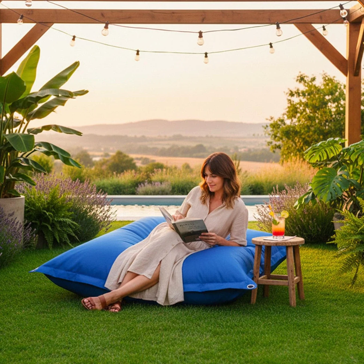 LIVEDECO Pouf Extérieur Bleu BiG52 Iron RAW