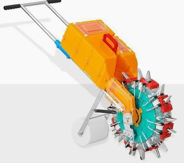 Semoir manuel de jardin avec roulettes, poussée à la main pour semer et fertiliser efficacement dans de petites zones comme les terrasses