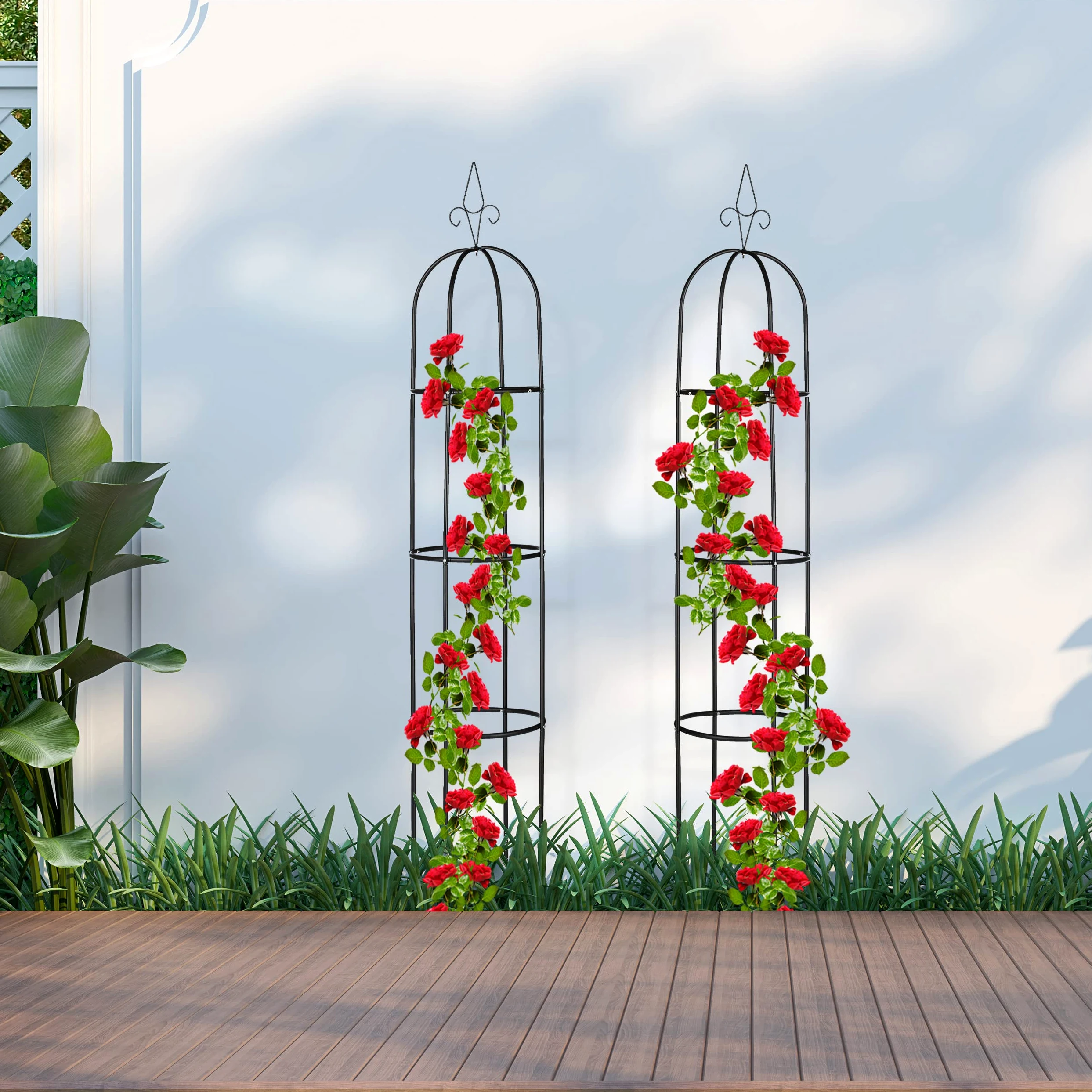 Relaxdays Tuteur à tomates en Lot de 2, Support pour Plantes grimpantes, Acier, Non Fixe, 200 cm de Haut, Noir