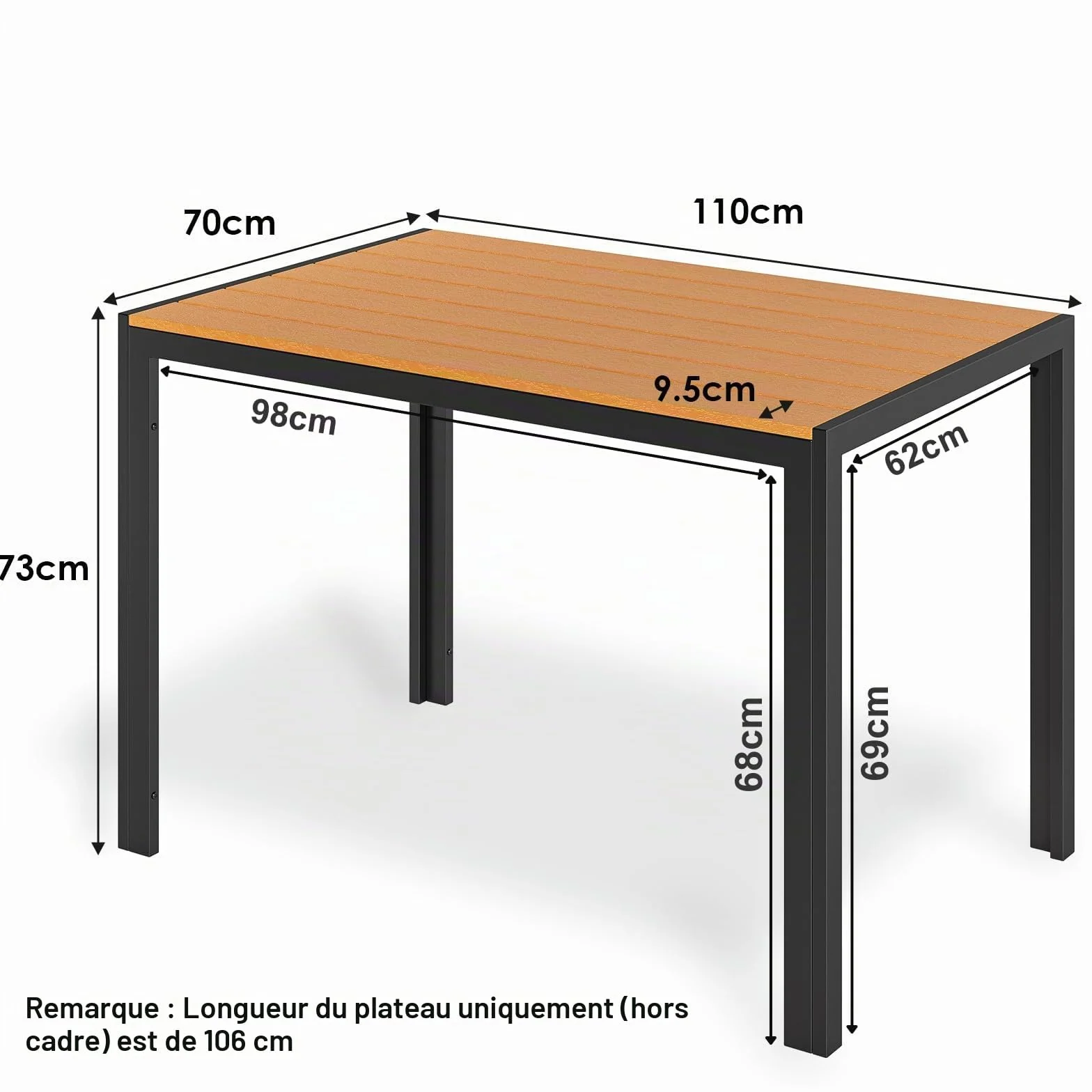 LIFERUN Table de Jardin 110x70 cm WPC pour 4-6 Personnes avec Cadre en Aluminium Brun Teck