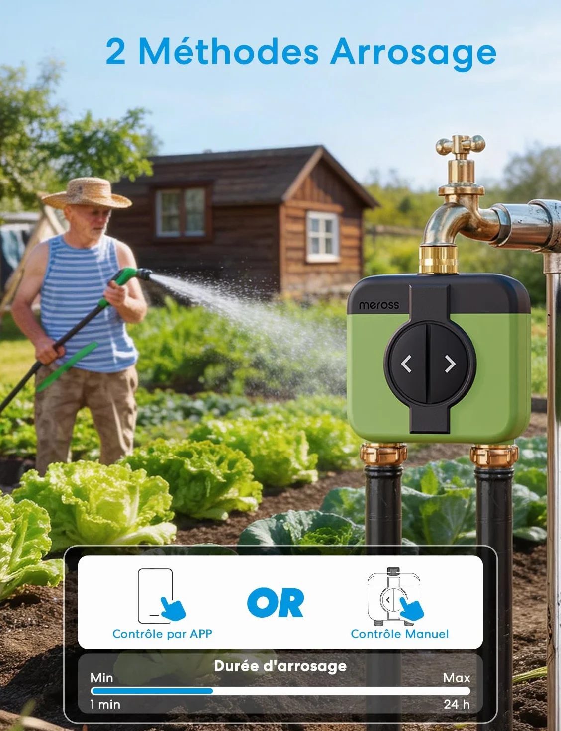 Meross Programmateur Arrosage WiFi 2 Voies MST200, Arrosage Automatique & Contrôle à Distance - APP, Retard Pluie & Suivi Conso d'Eau, Compatible avec Apple HomeKit, Alexa et Google Home, Vert, 2.4GHz
