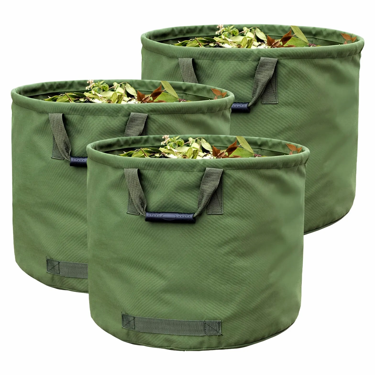 Lot de 3 sacs à déchets de jardin de 125 l pour charges lourdes | Sacs à feuilles robustes en toile militaire indéchirable avec poignées de transport (diamètre 55,8 cm, hauteur 45,7 cm)