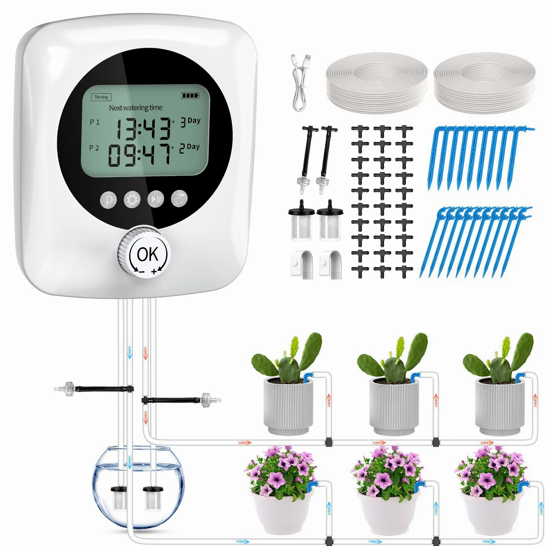 Forever Speed Système Arrosage Automatique D'intérieur avec Double Pompe pour 30 Plantes en Pot, 4400 mAh Goutte à Goutte Rechargeable Système D'irrigation pour Interieur, Balcons