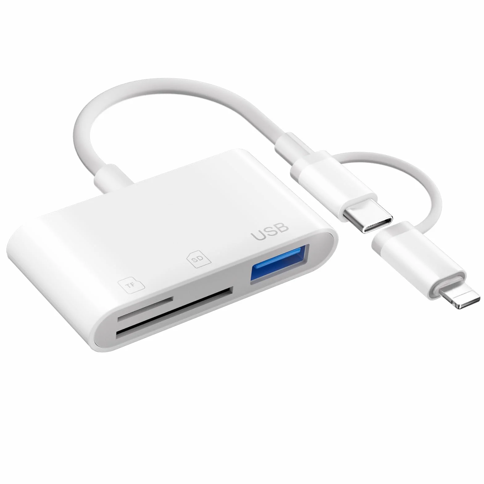 Lecteur Cartes SD pour iPhone 16/15/iPad, Apple MFi Certified, Lightning USB-C Adaptateur SD/Micro SD/USB