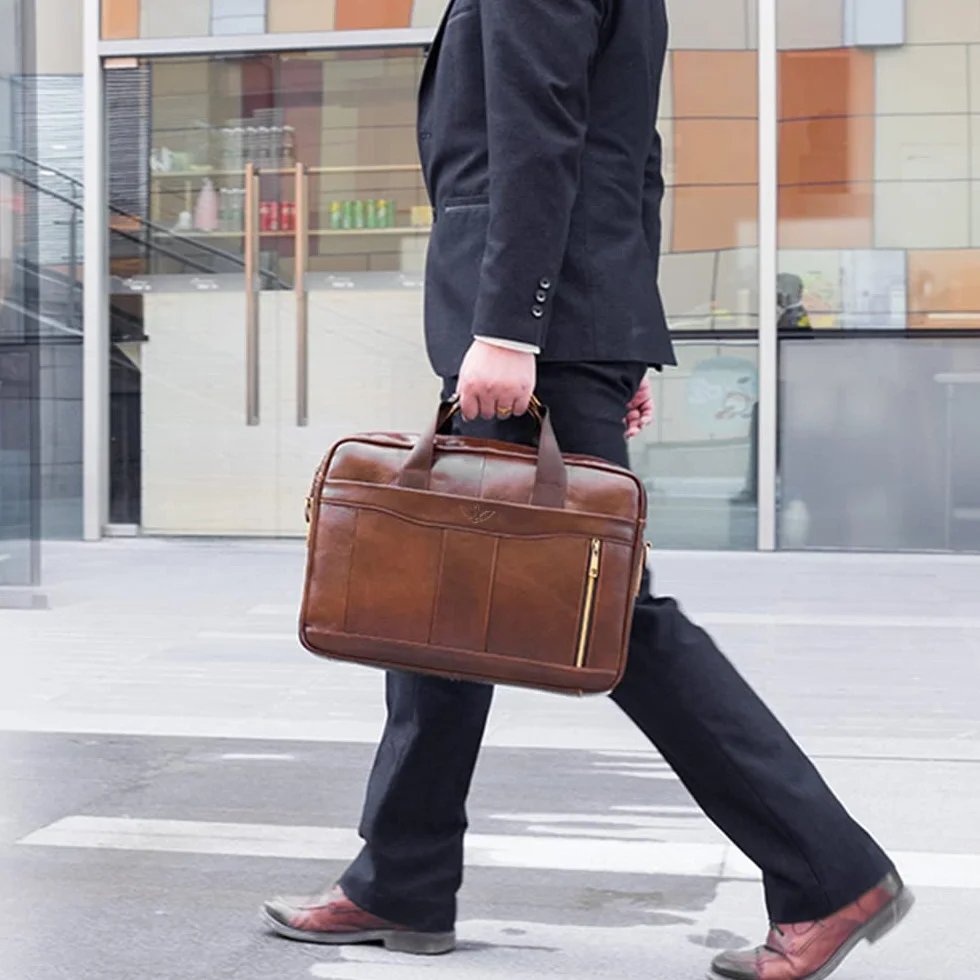 Sacoche Ordinateur Homme Cuir Véritable 15,6 Pouces Bandoulière Sac Porte Document Business