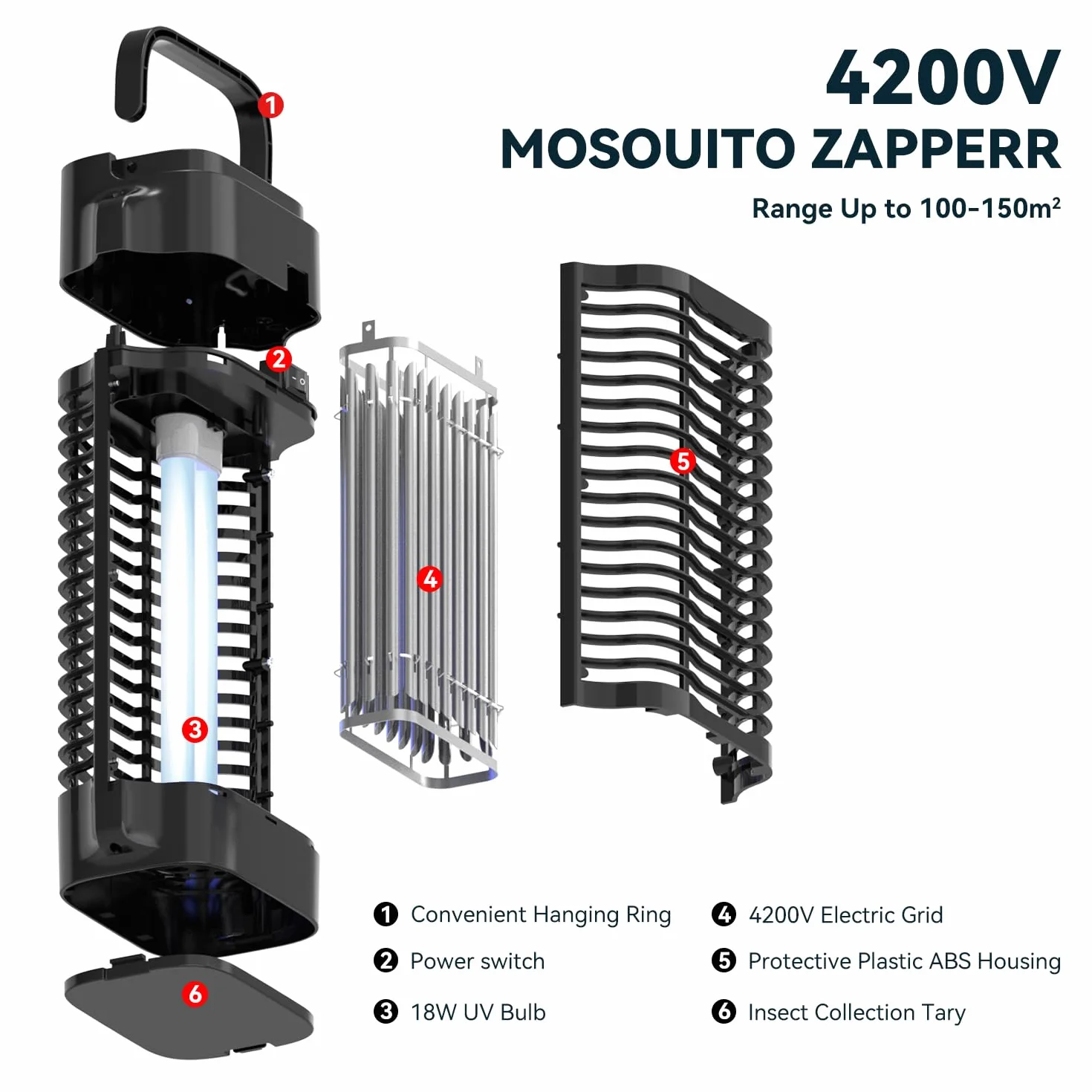 Lampe Anti Moustique Tueur d'Insectes Électrique 4200V Haute Puissance Résistant à l'Eau Intérieur Extérieur