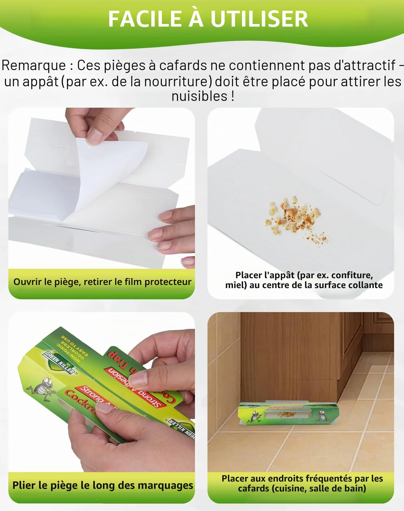LAOYE Piège à Cafards Collant Non Toxique Professionnel Anti Cafard Puissant pour Maison Cuisine