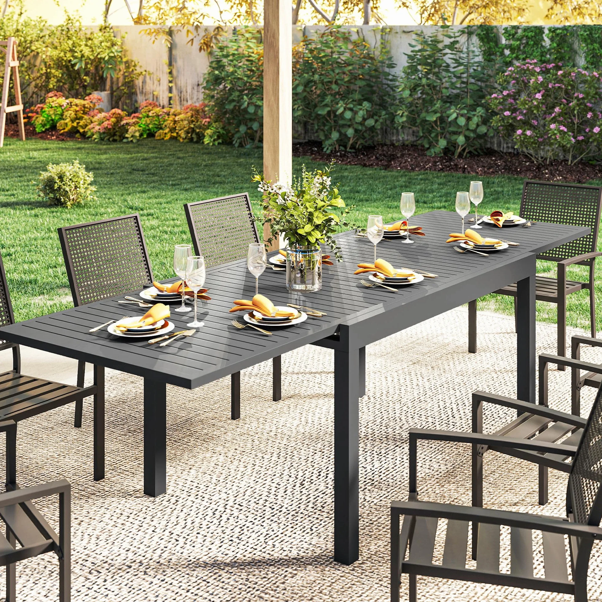 Outsunny Table de Jardin Extensible Aluminium 135-270cm 6-10 Personnes Gris Anthracite