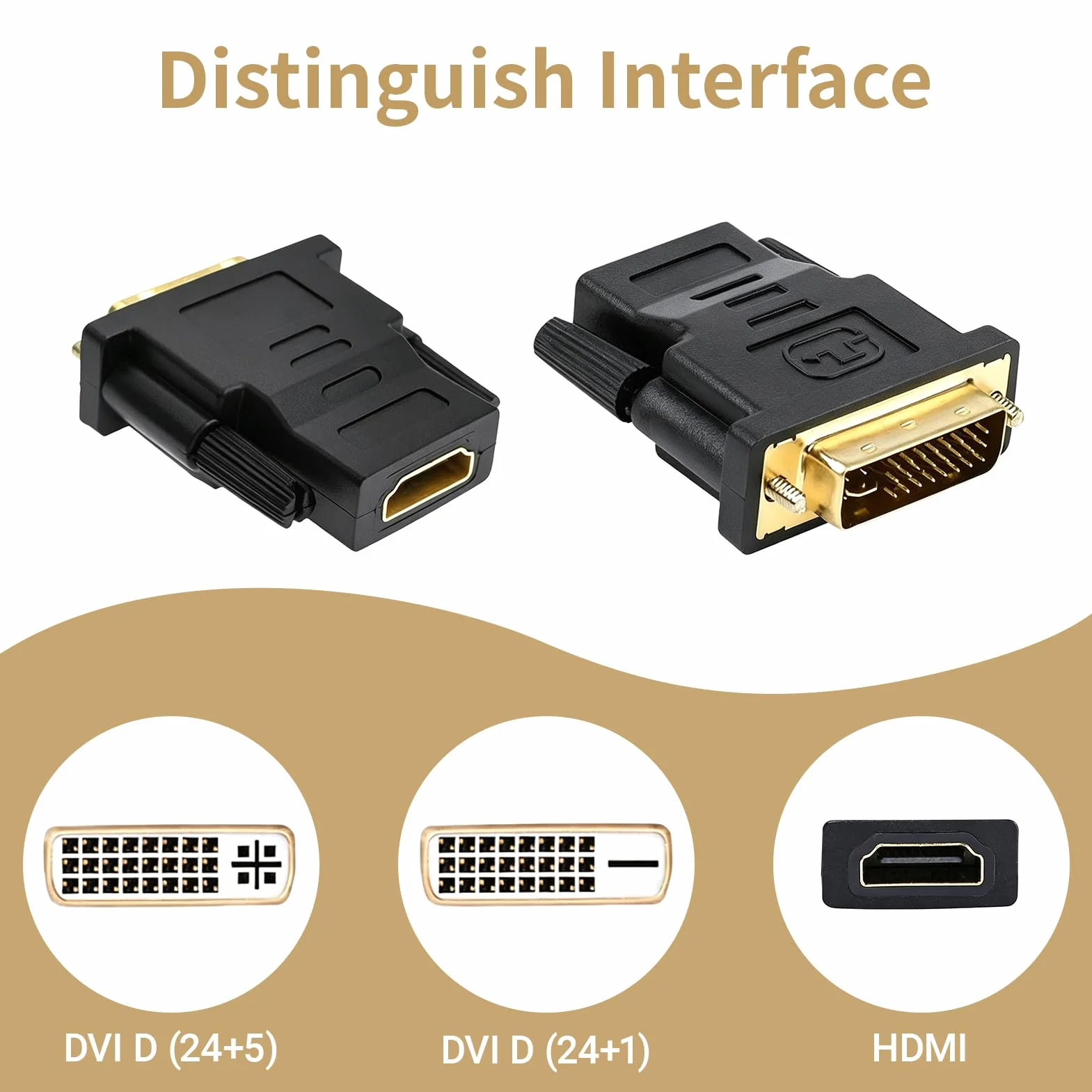Adaptateur DVI vers HDMI 24+1, DVI-D mâle à femelle, contacts plaqués or pour PC, moniteurs, TV