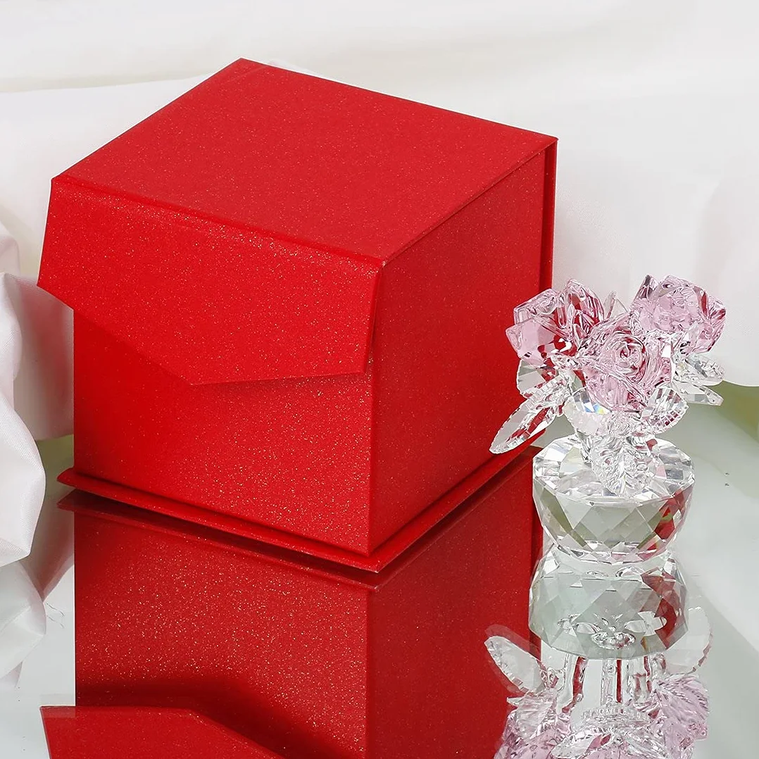Bouquet de Roses en Cristal Rose - Figurine en Verre pour la fête des mères