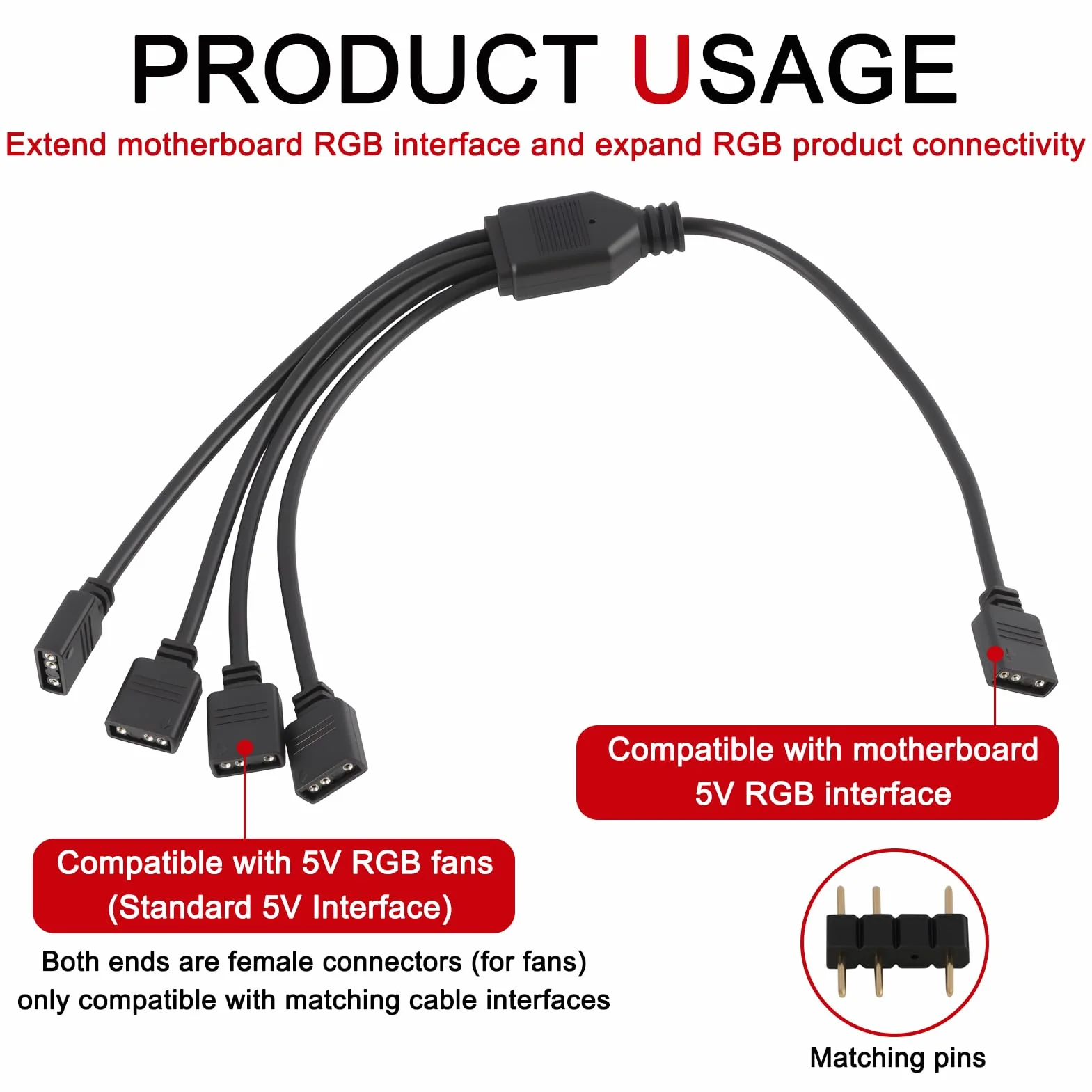 Câble Répartiteur ARGB 5V 3 Broches 1 vers 3 Ports 30 cm pour Ventilateur PC