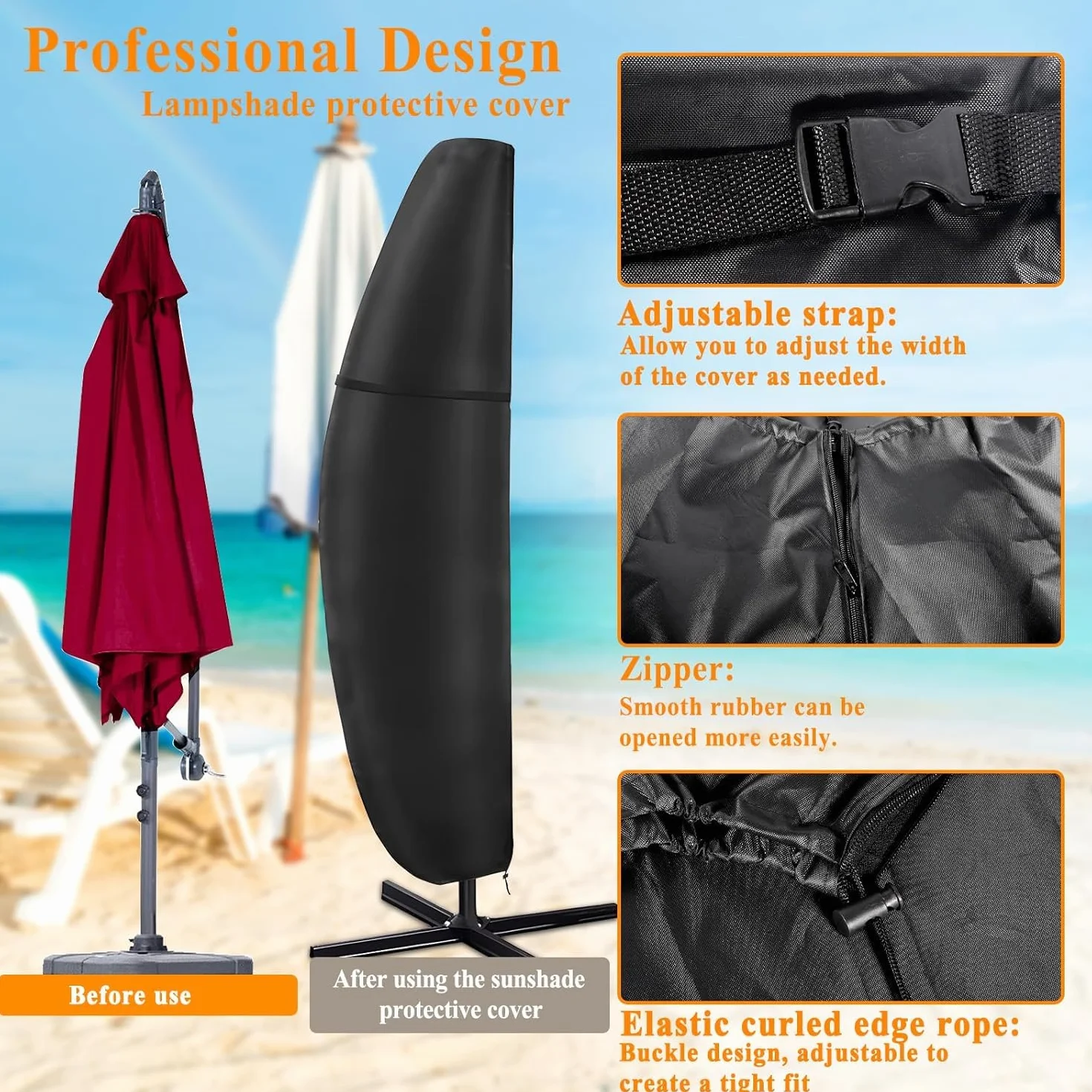 Housse de Protection Parasol Déporté Tissu Oxford 420D Imperméable Anti UV 2-3,5m