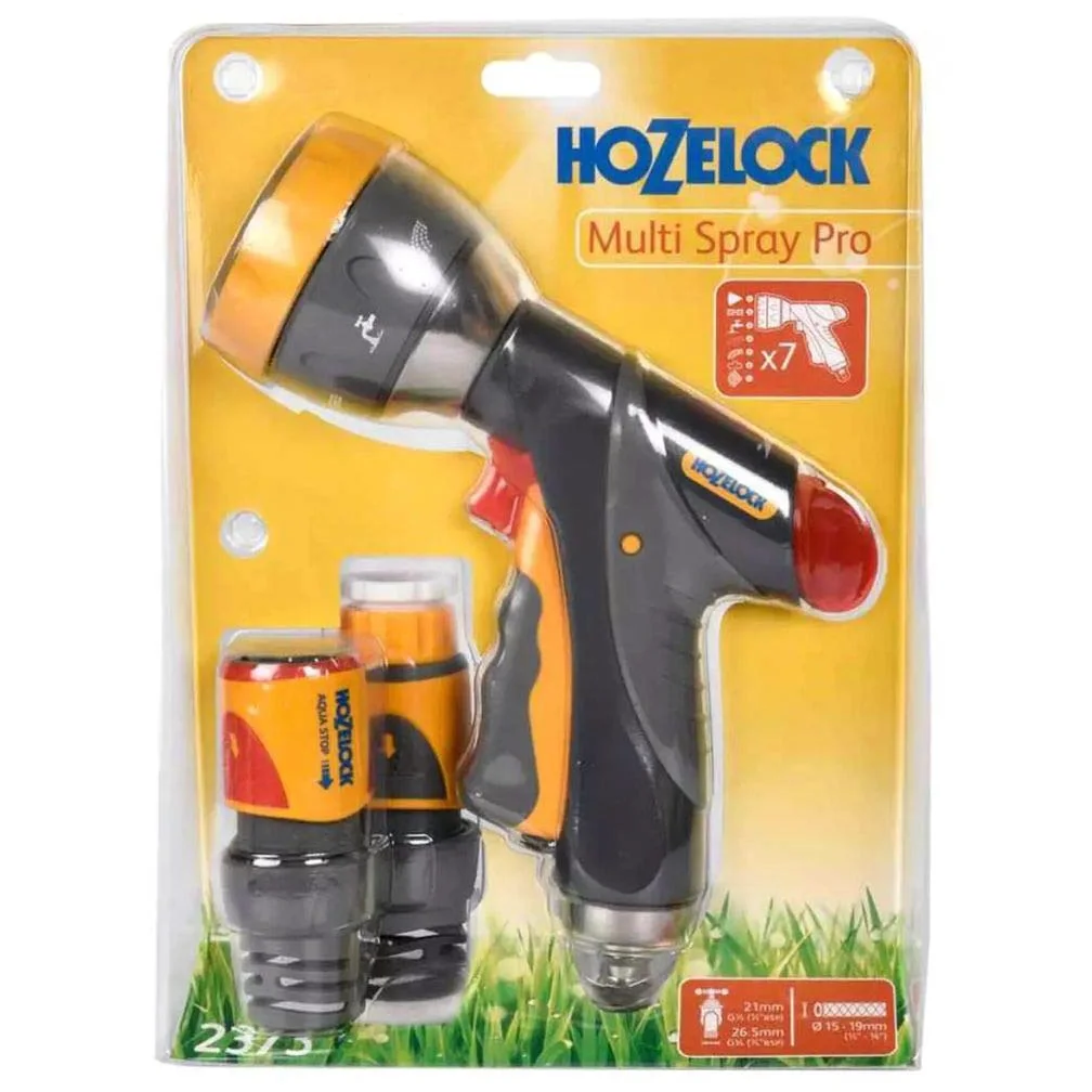 HOZELOCK - Kit Pistolet d'Arrosage Multi-Jets Pro Ø 19 mm (3/4") : Kit Complet, Nécessaire de Connections Flexible et Confort, 1 Pistolet Multi-Jets Pro Métal, 1 Connecteur Aquastop Plus [2373 0000]