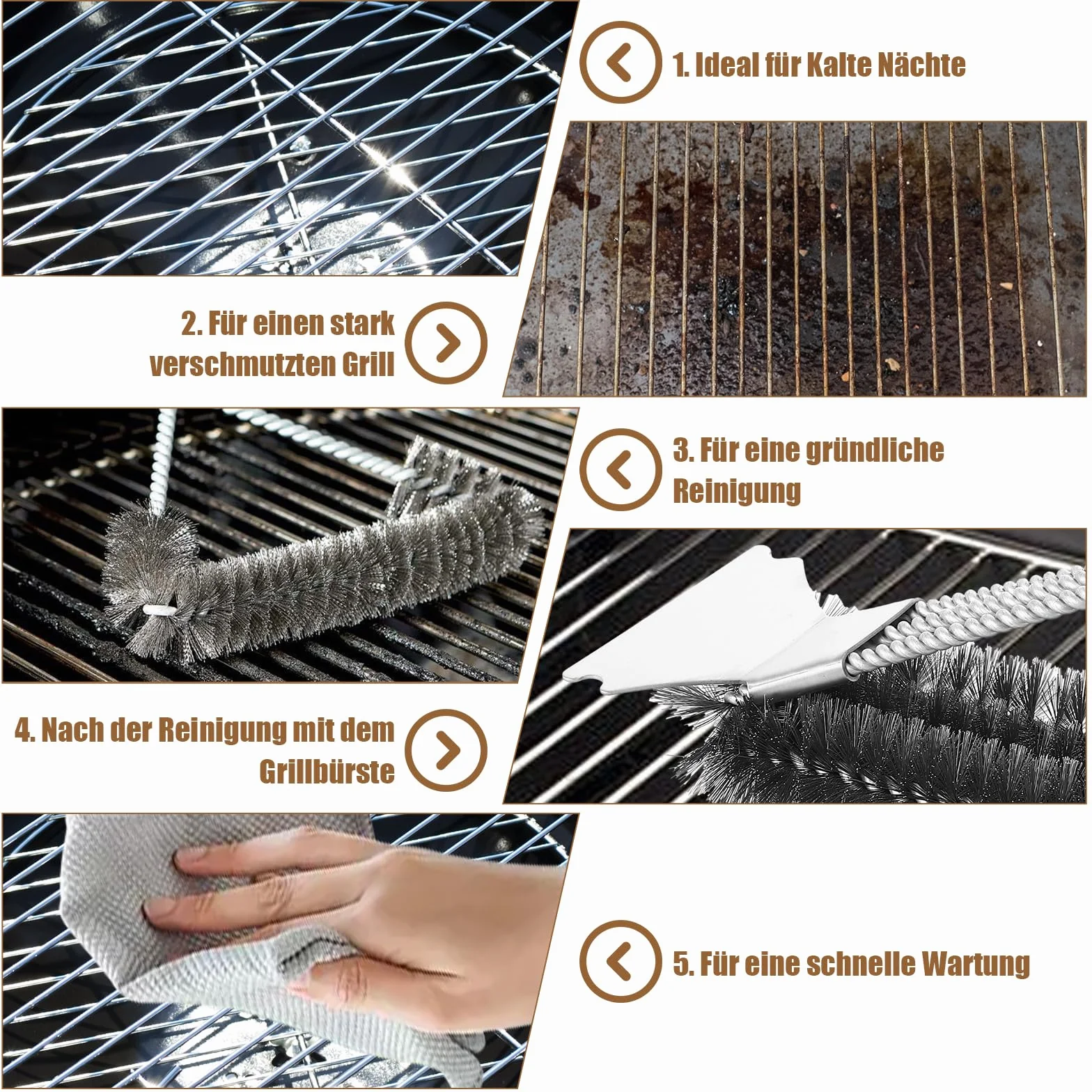 Brosses de nettoyage barbecue 39 cm manche bois acier inoxydable Lot de 4
