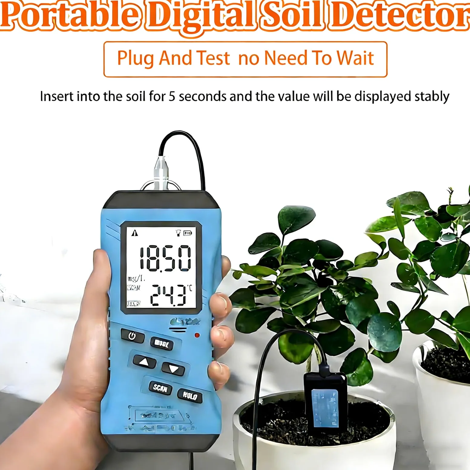 Testeur de sol - Testeur de sol rapide 7 en 1 pour pH, humidité, nutriments, phosphore et potassium pour jardin, pelouse, ferme, plantes en pot et fleurs