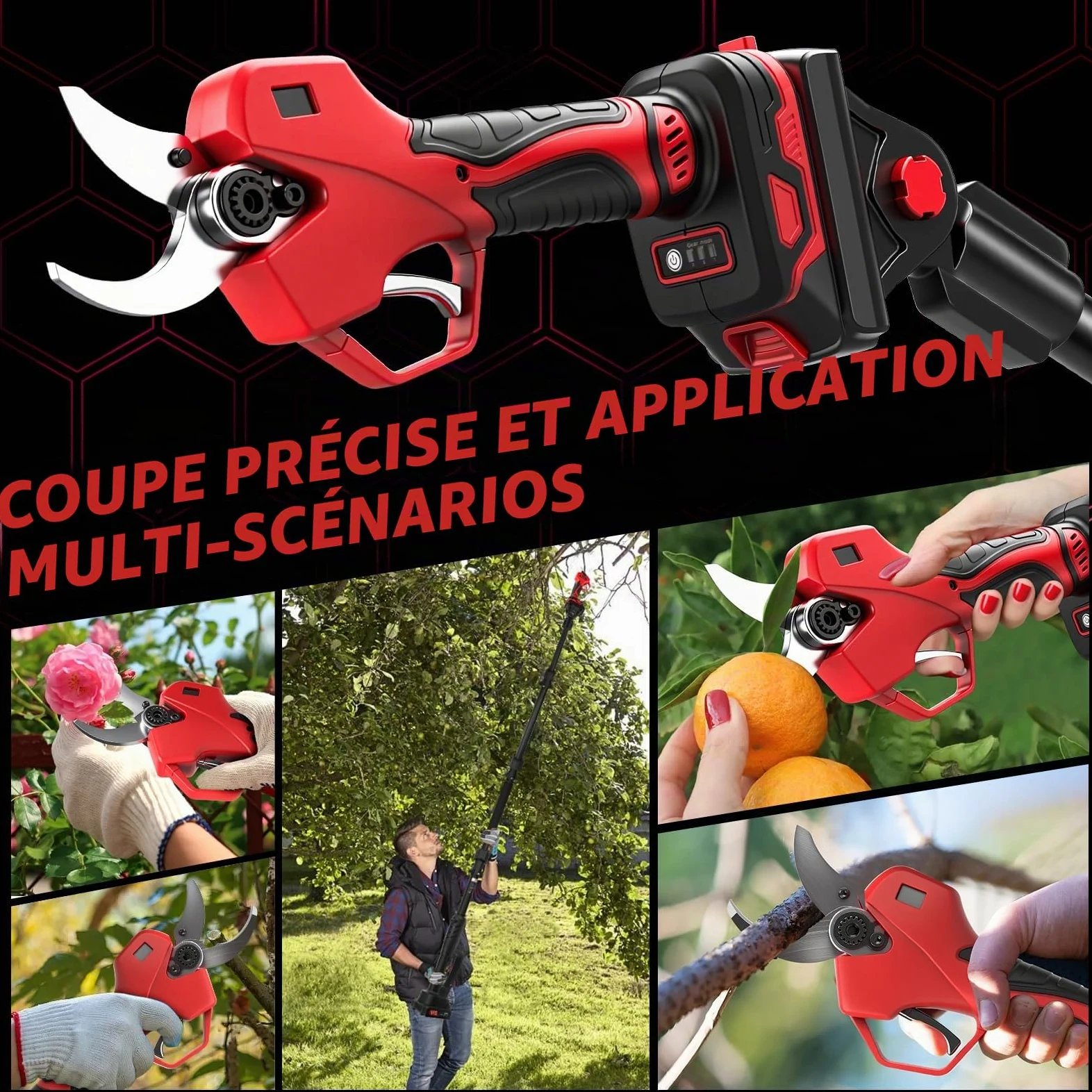 Mini Tronconneuse avec Perche 6 Pouces & Secateur Electrique Telescopique 55 mm, 4 en 1 Élagueuse sur Perche avec 2 * 2000 mAh Batteries, Portée Maximale 4,5 m