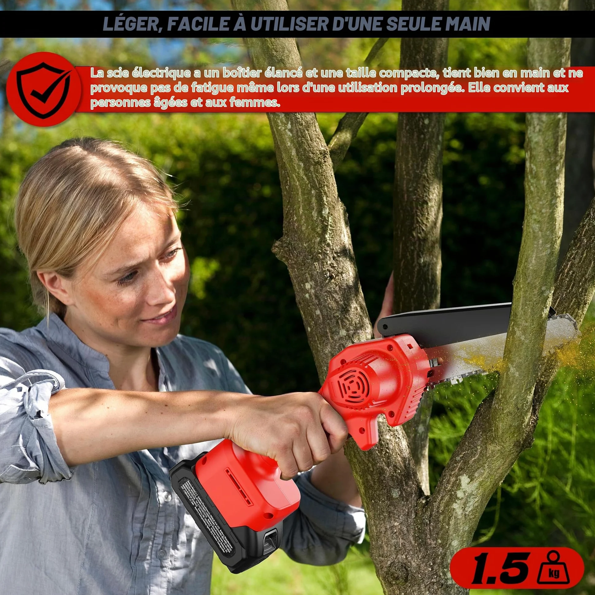 Tronçonneuse sur Batterie Mini - 6 Pouces Coupe Branche Ãlectrique Scie Sans Fil petite Elageuse Chainsaw avec 2 Batteries 2 Chaines 800W l'Élagage le Jardin Cour Bois jardinage