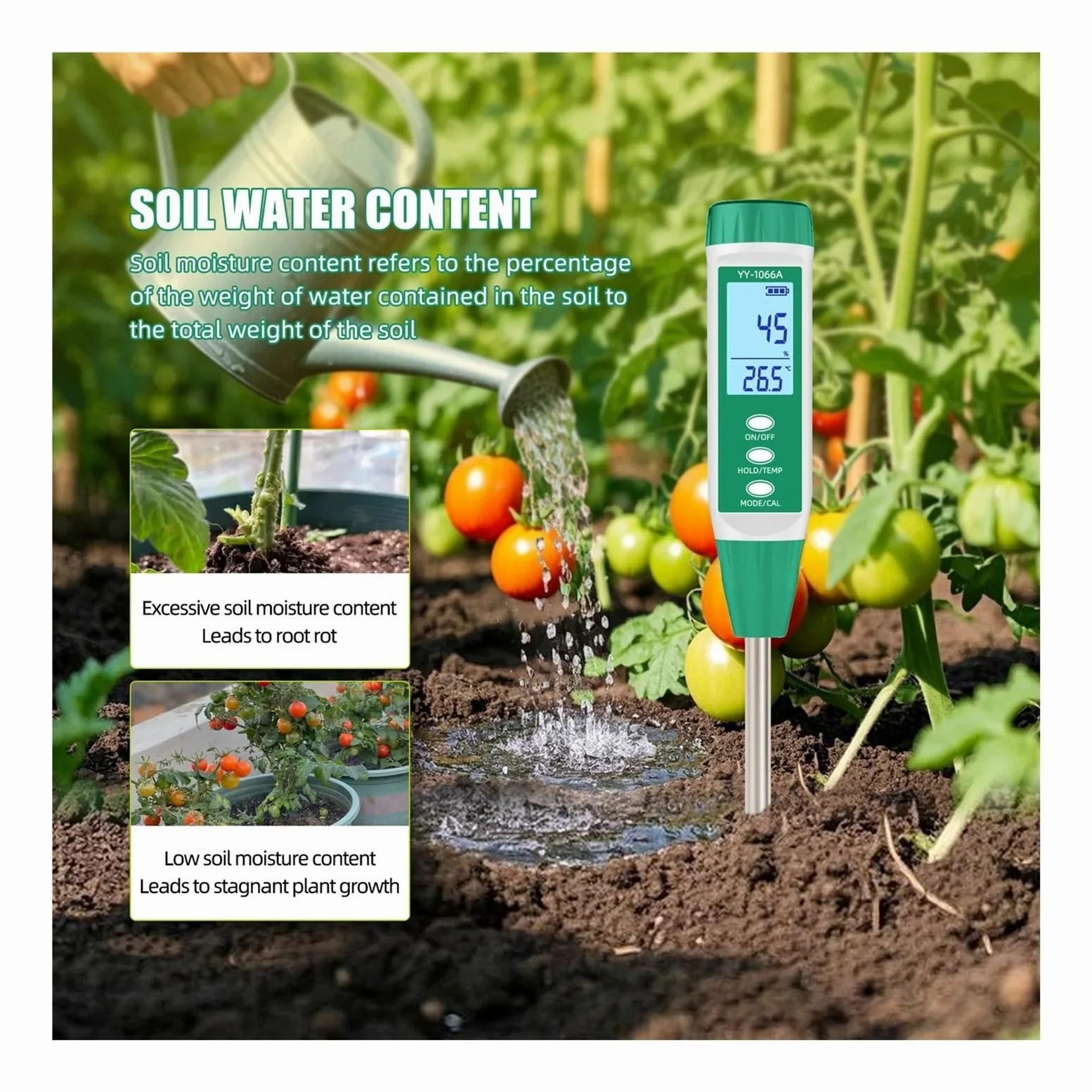 YY-1066A Testeur de conductivité et teneur en Eau du Sol Haute précision for Les Tests Plantes, Le jardina, l'agriculture, pH l'humidité Jardinage, Agriculture