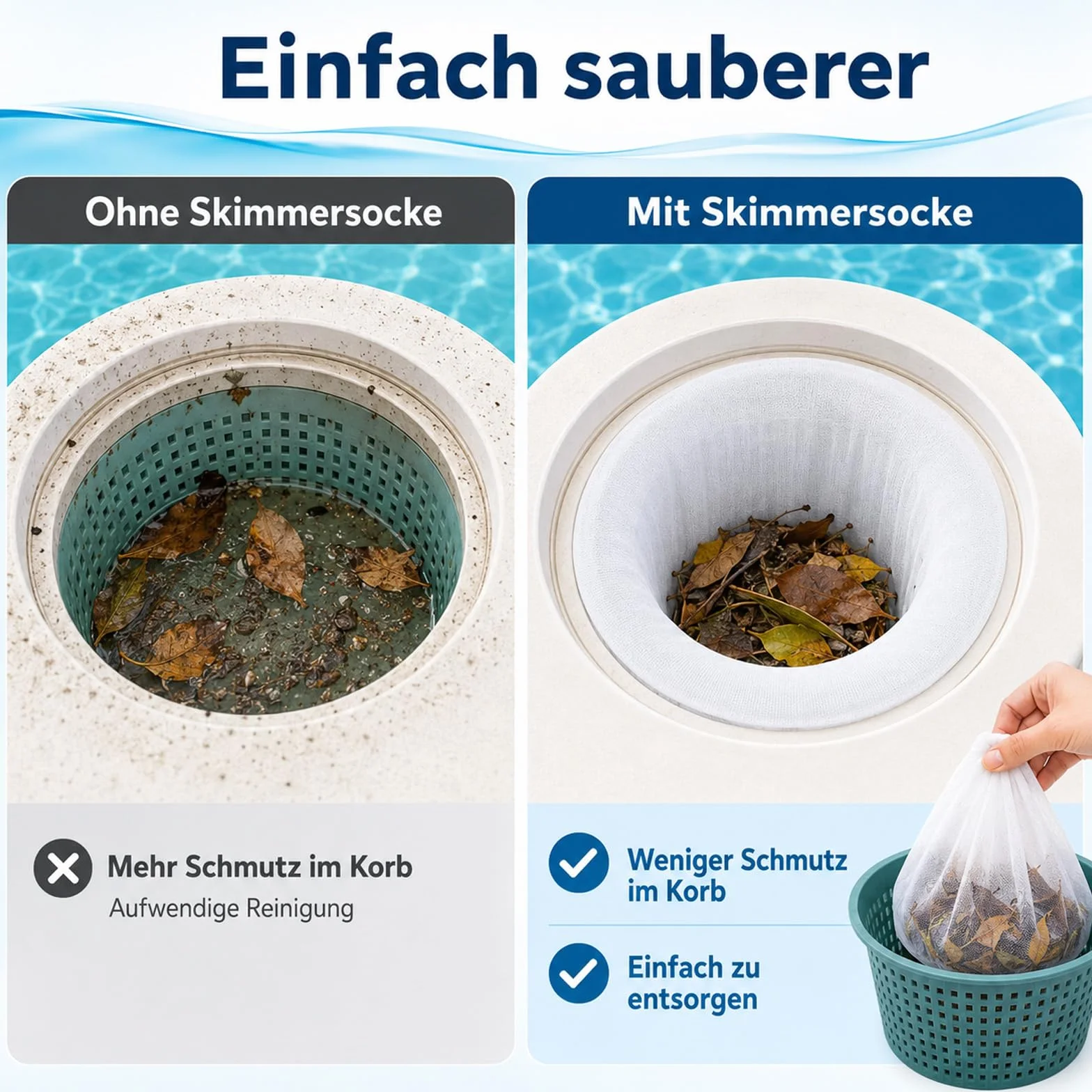 Chaussettes Filtre Piscine Skimmer Lot de 50 Maille Ultra-Fine Nylon Lavable Réutilisable