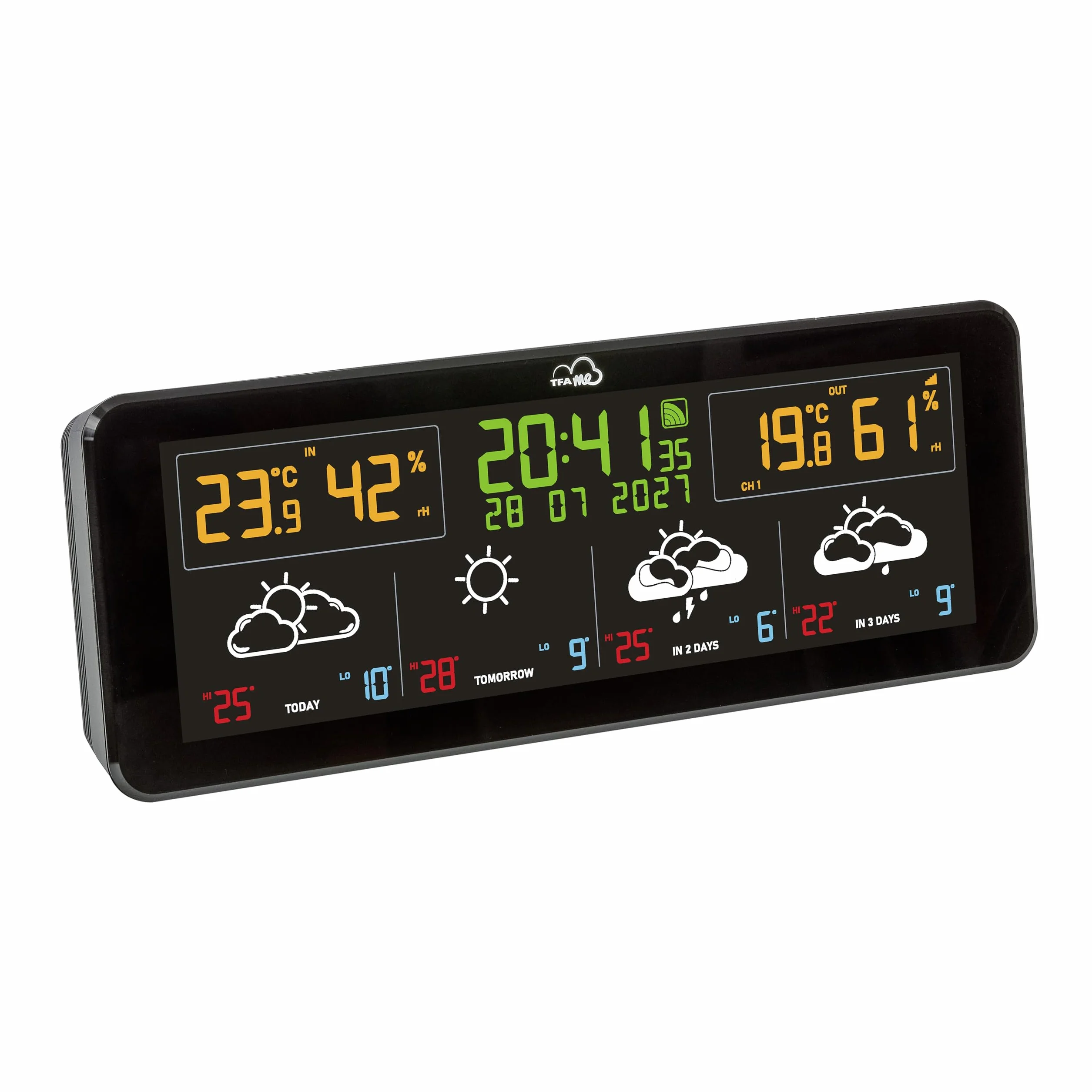 TFA Dostmann Station météo sans fil TFA.me ID-07, 35.8107, prévisions météo professionnelles par wetter.com 4 jours, portail en ligne, capteur extérieur, valeurs max-min, fonction d'alerte, noir