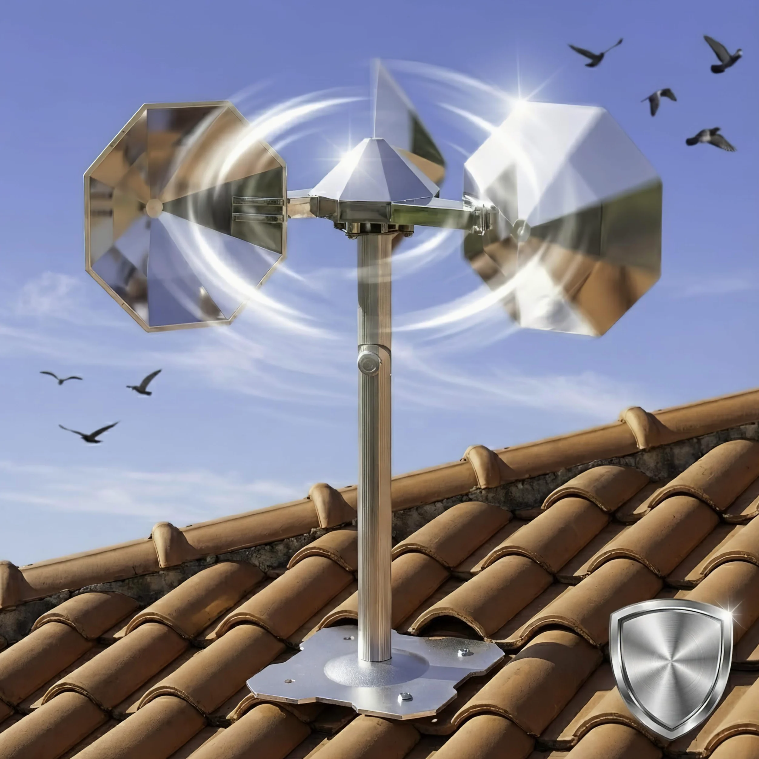 Dispositif réfléchissant pour oiseaux - Argenté - Éolienne - Pour l'extérieur - Empêche les pigeons et les mouettes de s'éloigner pour le jardin, la terrasse, la cour