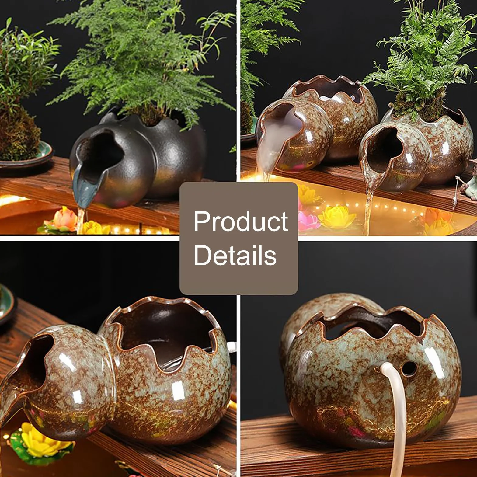 Fontaine à eau en carafe en céramique pour jardin, élément d'eau extérieur, décor bassin koi