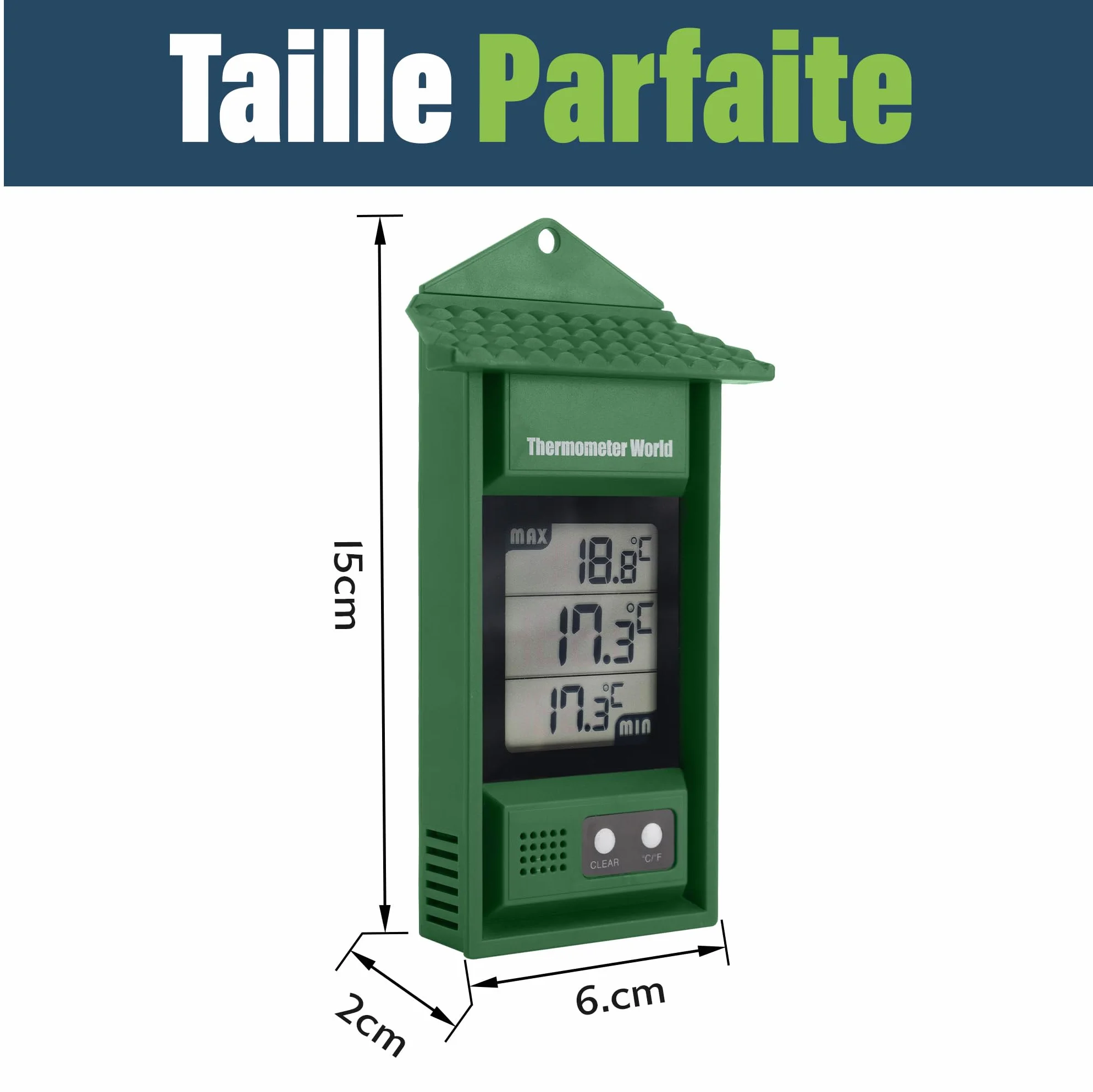Thermomètre numérique min/max intérieur extérieur pour serre mural
