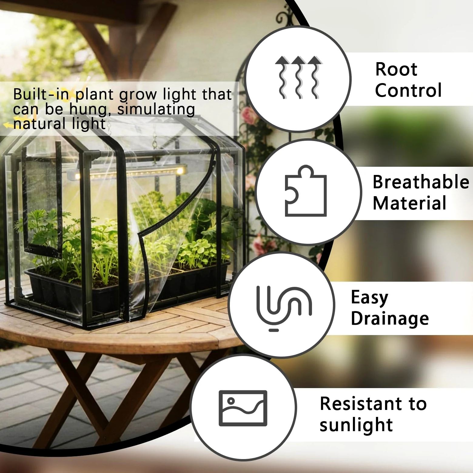 Kit de Plantation, Serre de Jardin 60 x 40 x 50 cm avec Six Petits Pots de Fleurs et Lampes pour Plantes Mini Serre de Jardin PVC Housse pour Plantes Isolante Transparente pour Jardin et Balcon