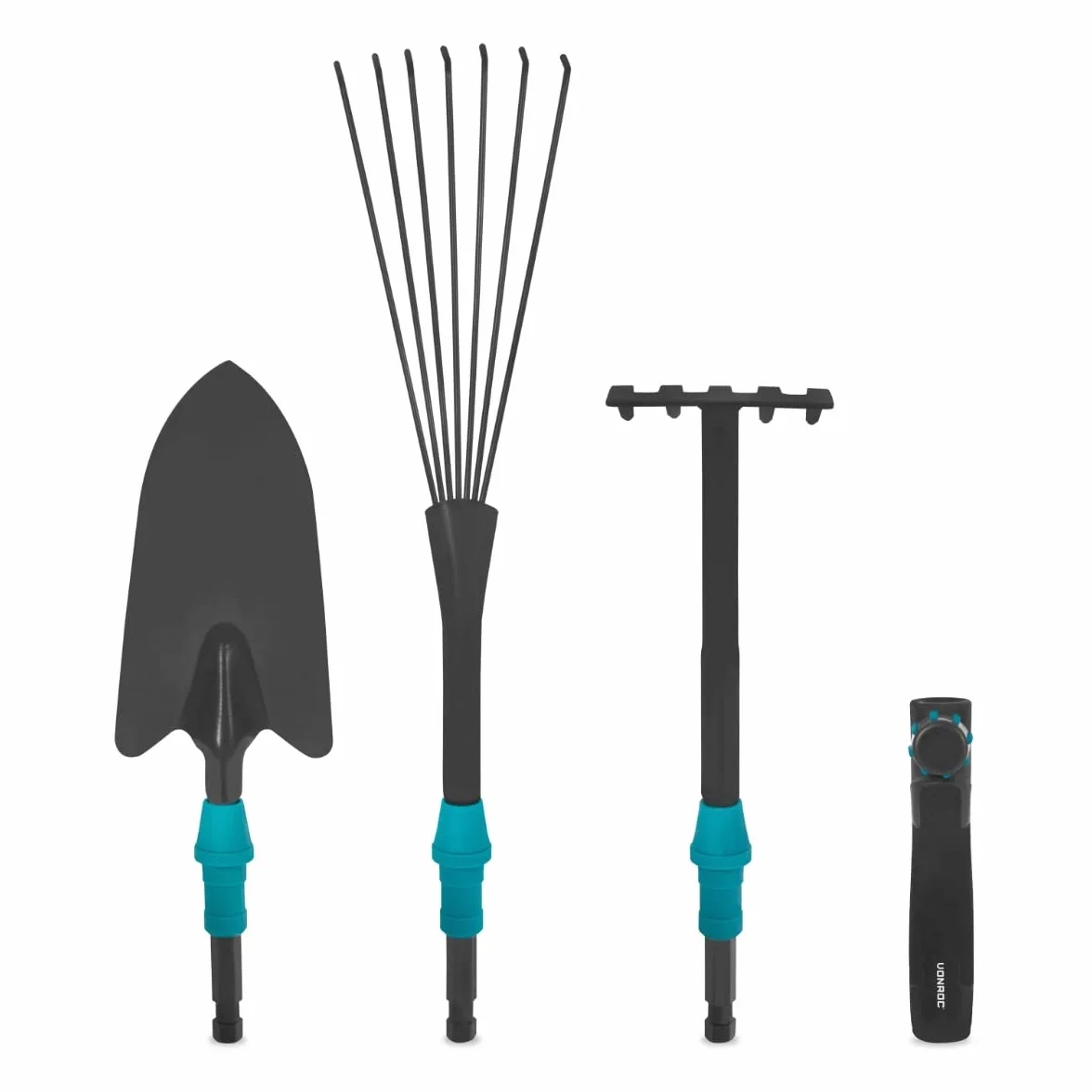 VONROC Kit d'Outils de Jardin 3 en 1 - Système Vfix - Ensemble Outils Jardinage - Râteau à Feuilles, Pelle et Griffe - pour Entretenir Votre Extérieur ou Potager