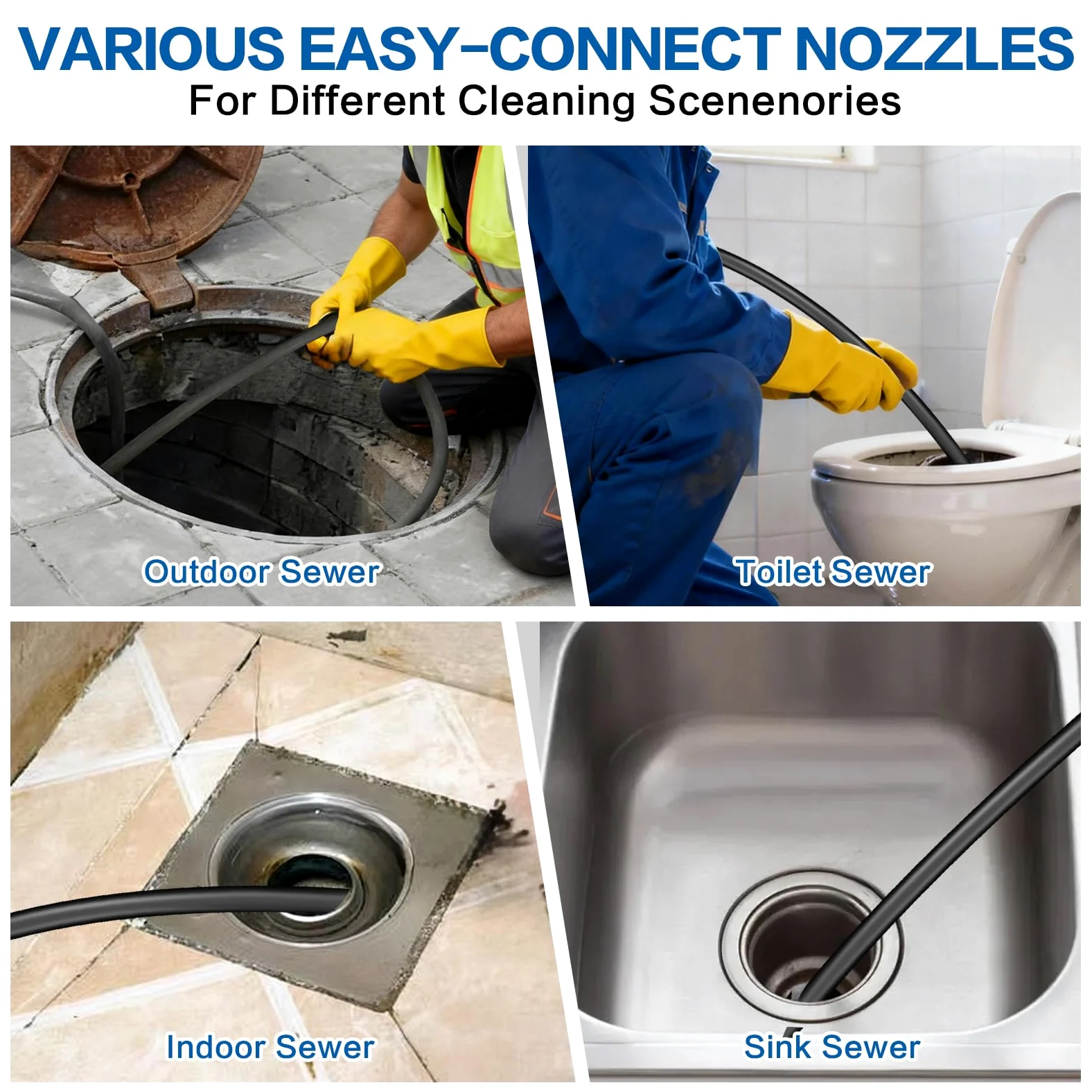 15M Tuyau Nettoyeur Haute Pression, Tuyau de Nettoyage de Canalisation, Tuyau de Rechange Haute Pression Compatible avec Karcher K2-K7, Inclut Adaptateurs, Buses, Sac et Ruban PTFE, 400 Bar 140°F