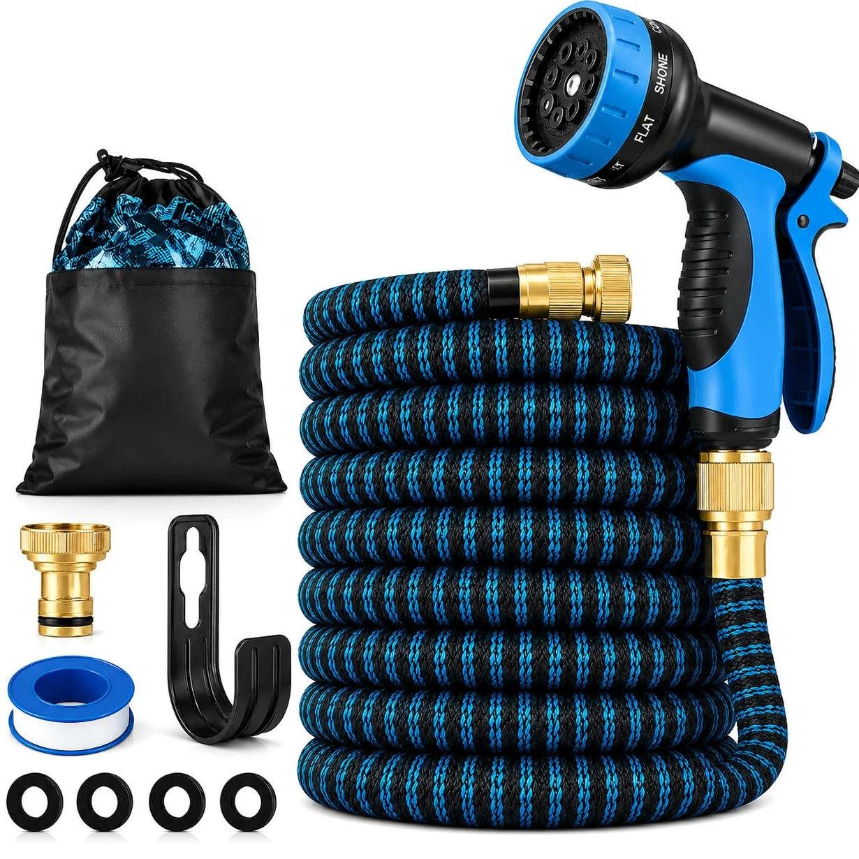 Tuyau d'arrosage extensible 15 m, tuyau d'arrosage rétractable, tuyau d'arrosage flexible avec 10 fonctions, adaptateur 3/4", connecteur en laiton massif, pour maison