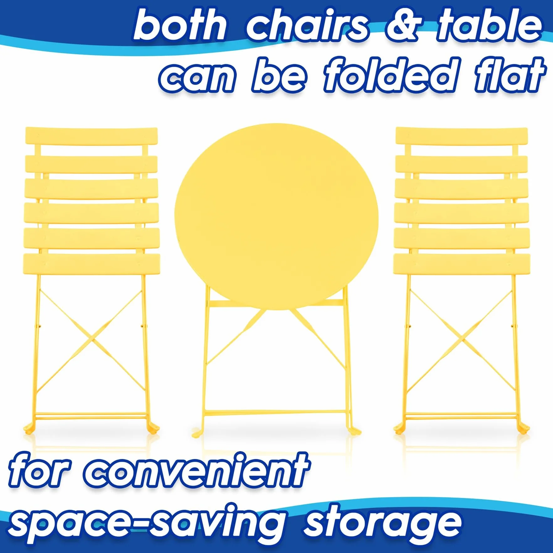 Harbour Housewares Sussex Bistro Set 2 Places Table Chaises Pliante Patio Meubles Jardin Round Orange