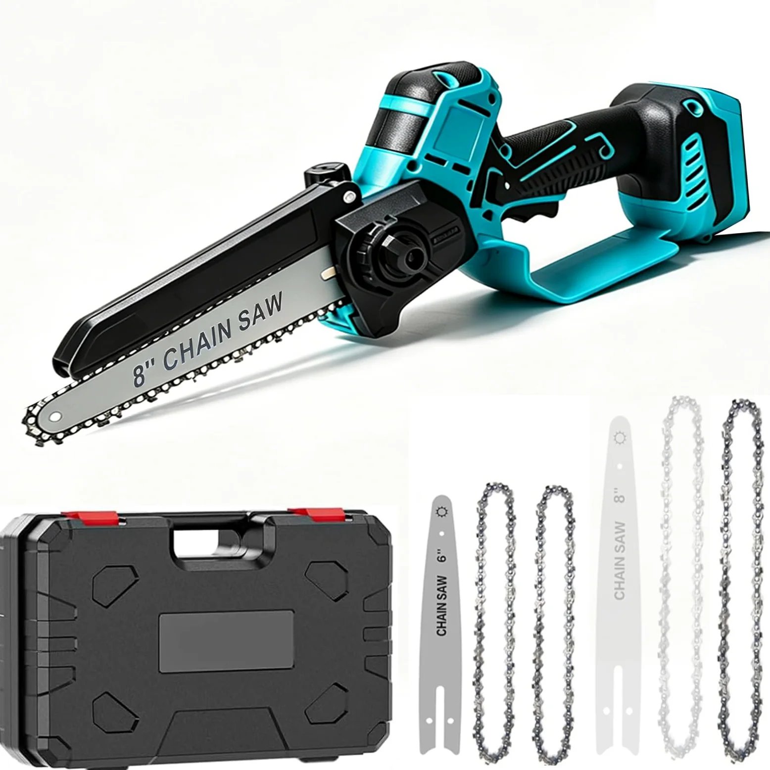 Mini tronçonneuse sans fil compatible avec Makita 18 V (sans batterie) | tronçonneuse électrique de 20,3 cm et 15,2 cm avec chaîne, huile automatique, scie à chaîne pour outils de jardin
