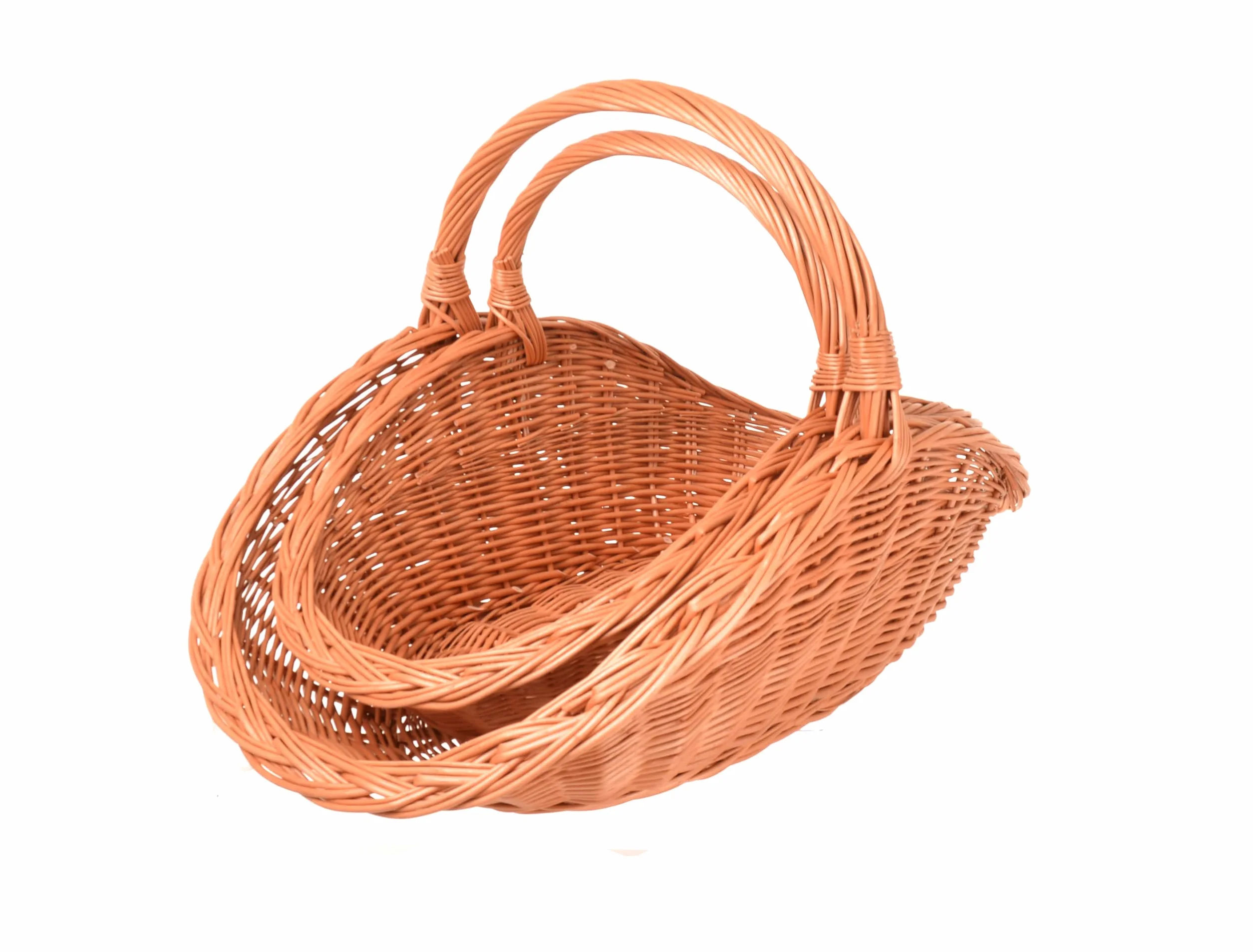 Panier à bois de cheminée en osier naturel fait main avec poignée – Lot de 2