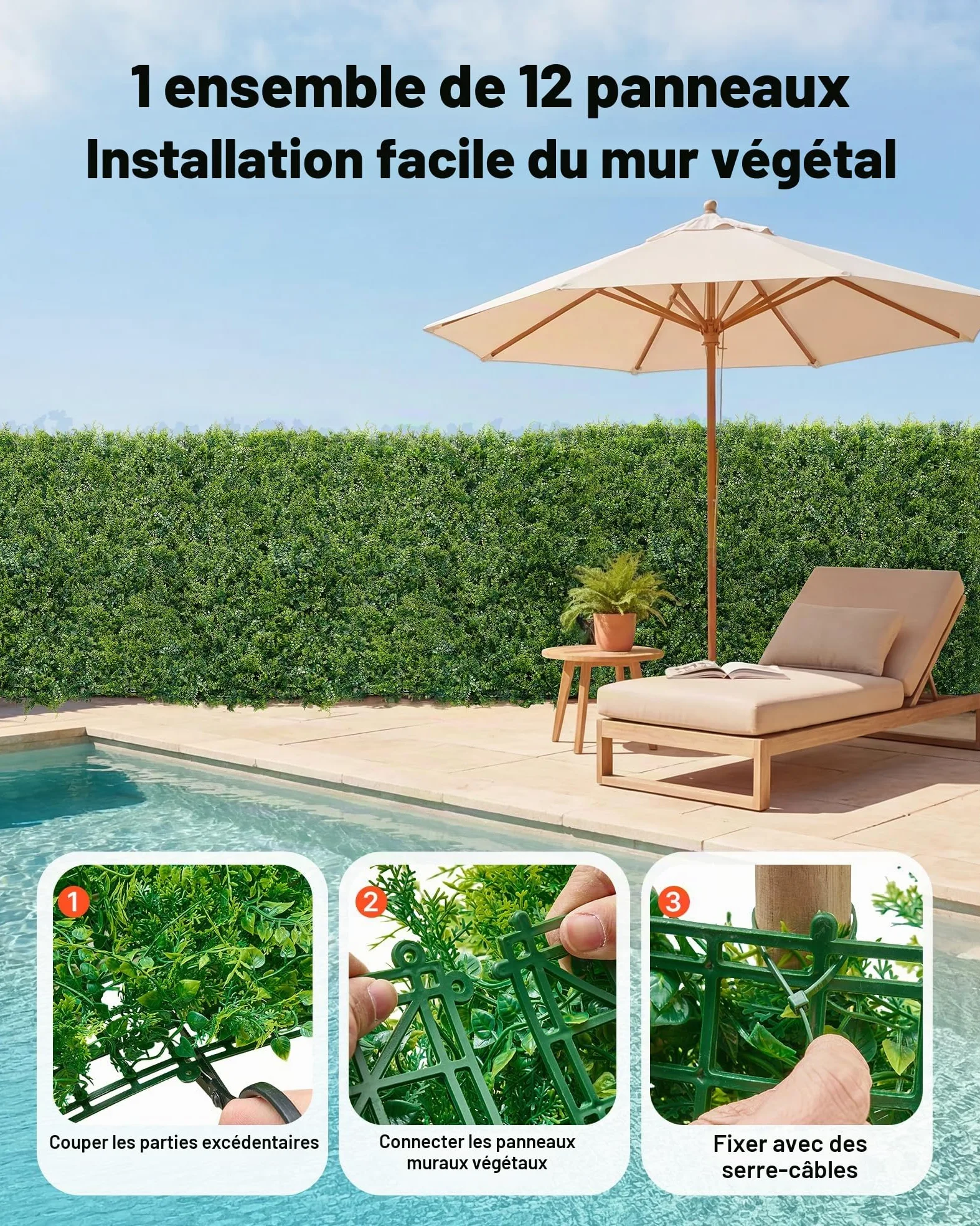 VEVOR Mur Végétal Artificiel 50,8x50,8 cm Haie Artificielle Lot de 12 Panneaux de Verdure Artificielle Brise Vue de Balcon pour Décoration, Mariage, Intérieur et Extérieur, Clôture de Jardin, Terrasse