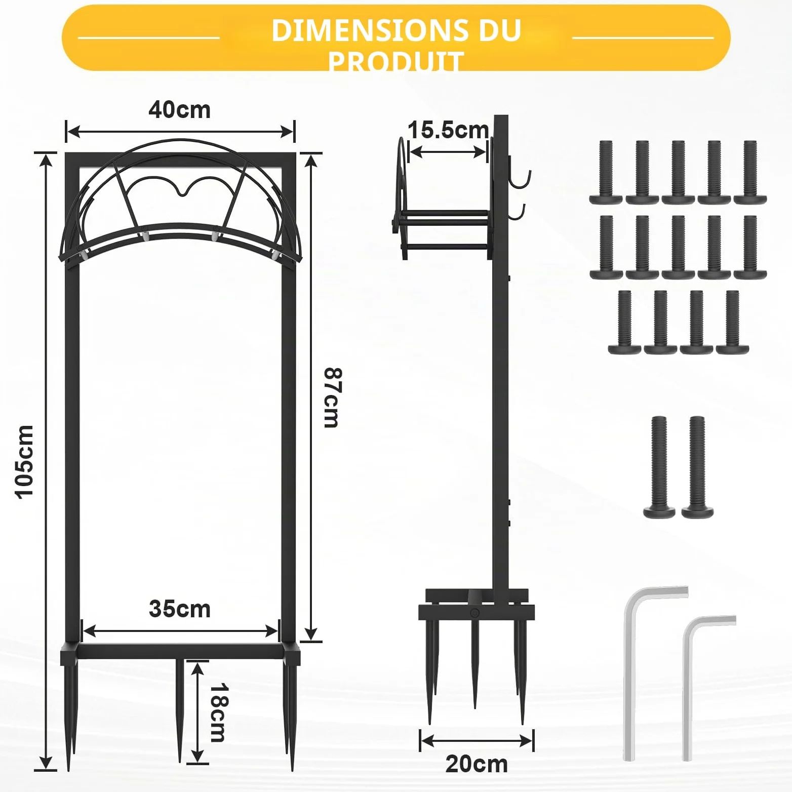 EFUTURETIME Support Tuyau Arrosage en Métal 105cm avec 5 Piquets, Noir | Autonome, Amovible, Robuste et Durable, Contient 50m, pour Cour, Pelouse, Extérieur