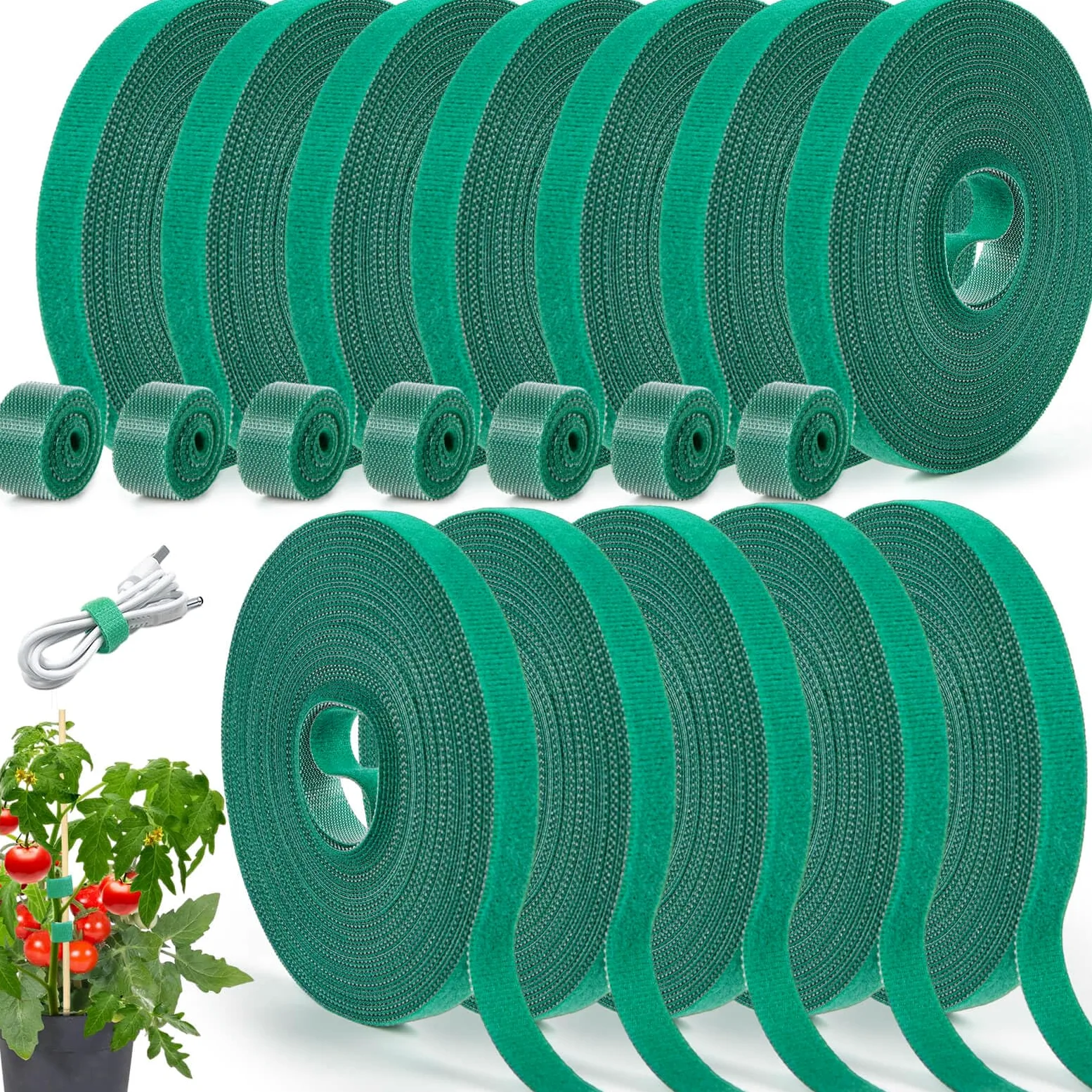 Lot de 12 rouleaux d'attaches de jardin, attaches torsadées pour plantes de 1,27 cm, 120,1 m, ruban vert, doux et attaches pour plantes de tomate, pour jardinage, maison, bureau