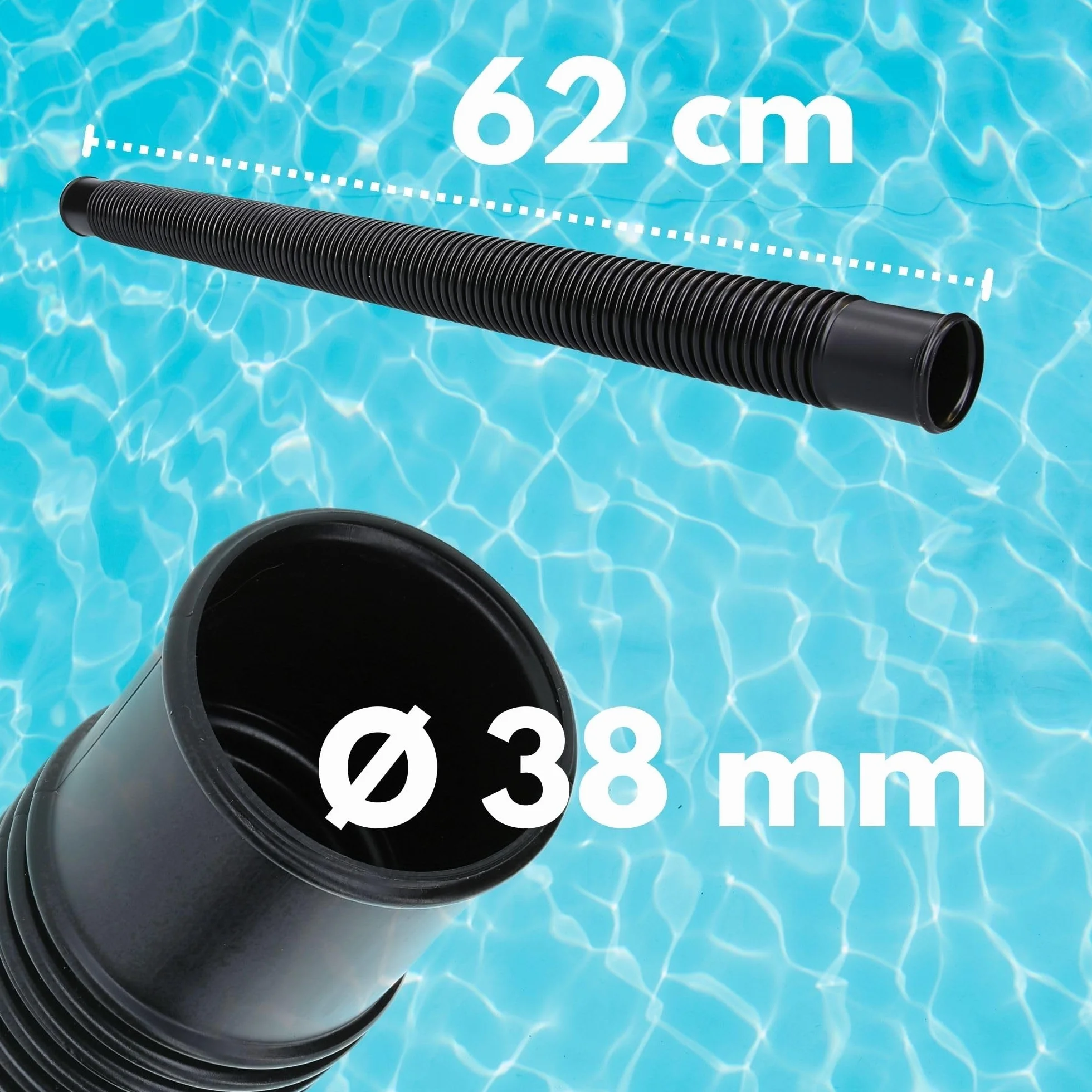 Kalitec tuyau pression 38 mm 62 cm noir aspiration flexible pompe piscine filtre sable skimmer raccordement 1 1/2 pouce